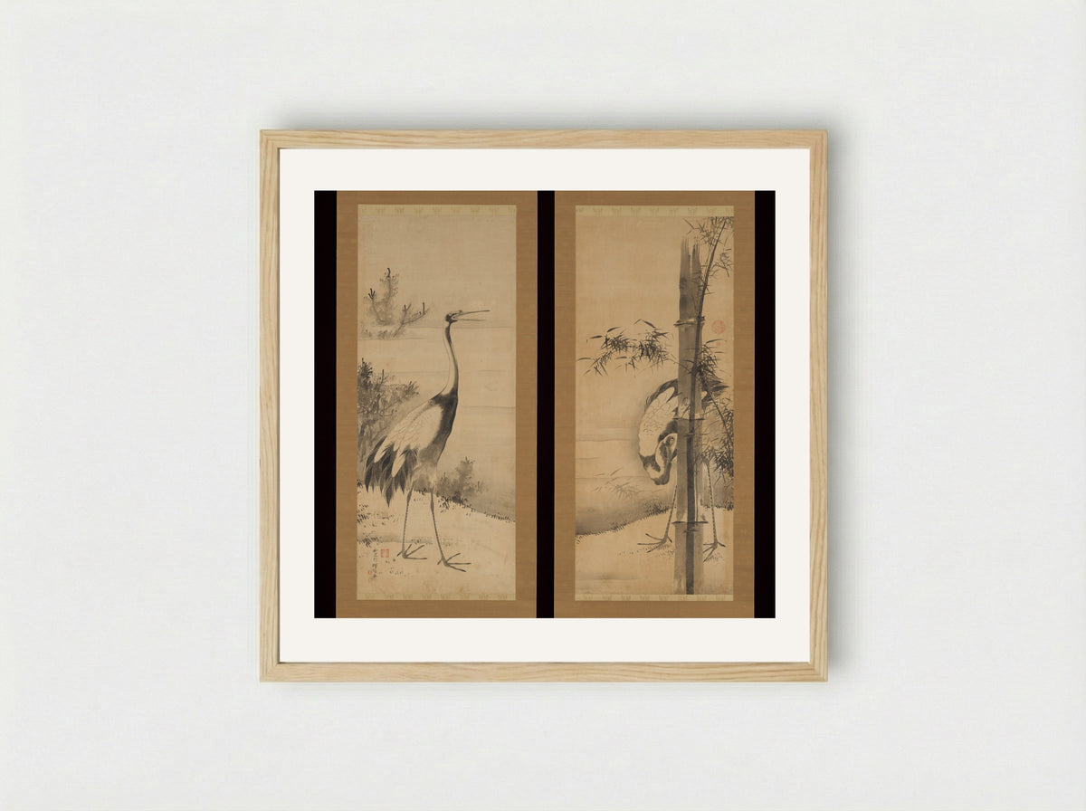 Cranes - Soga Shōhaku - Framed Print Wood