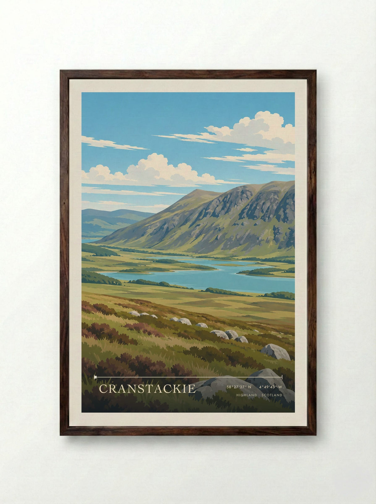 Cranstackie, Highland | Travel Poster - Framed Print Dark Wood