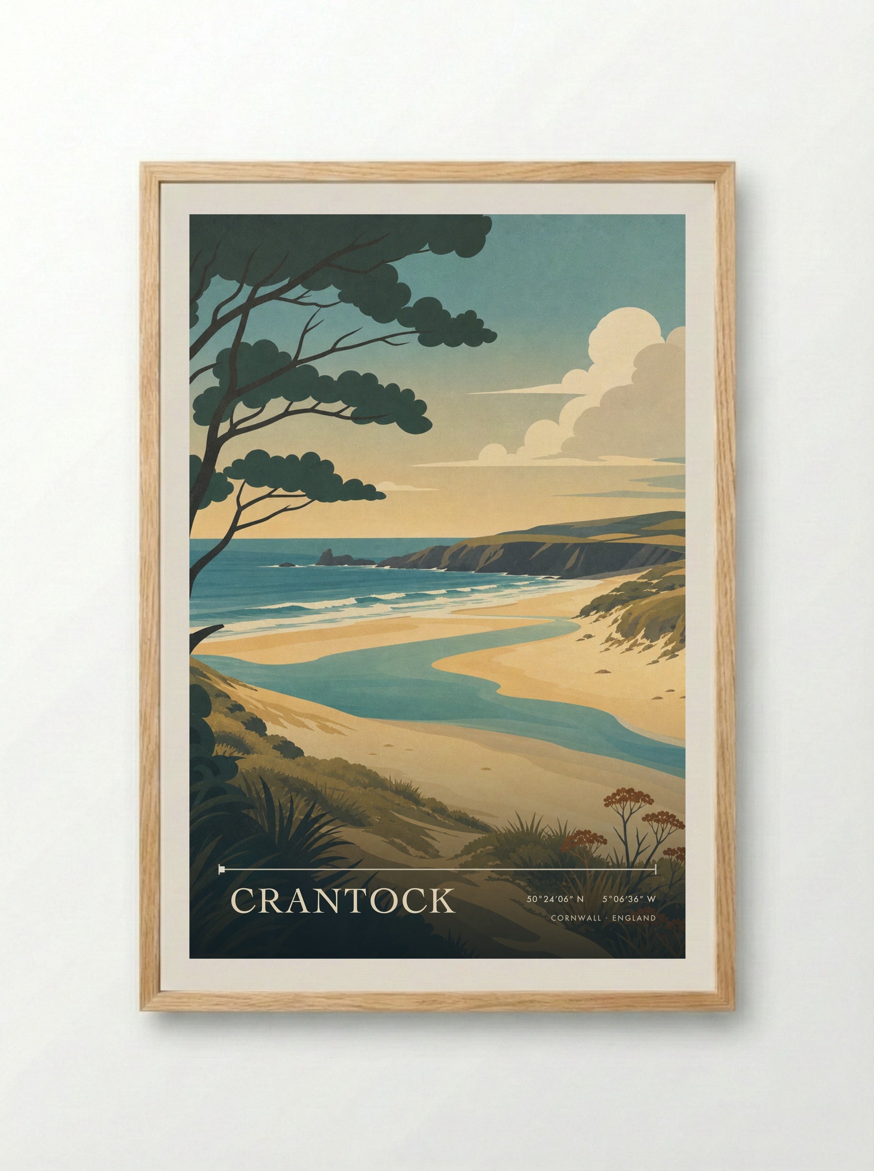 Crantock Cornwall England Travel Poster - Framed Print Wood