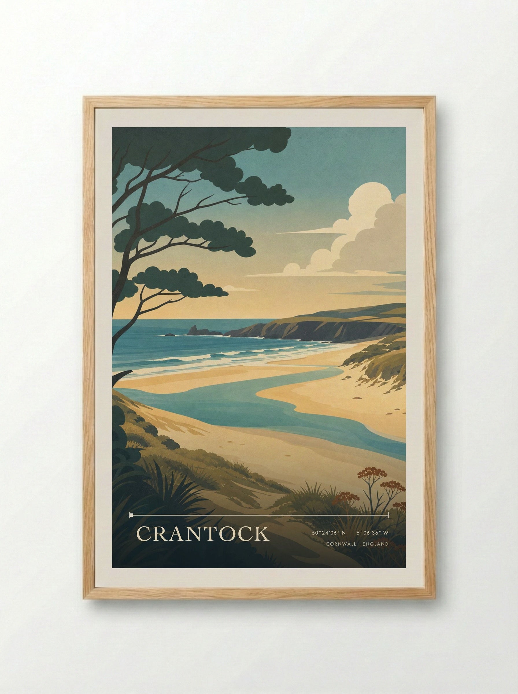 Crantock Cornwall England Travel Poster - Framed Print Wood