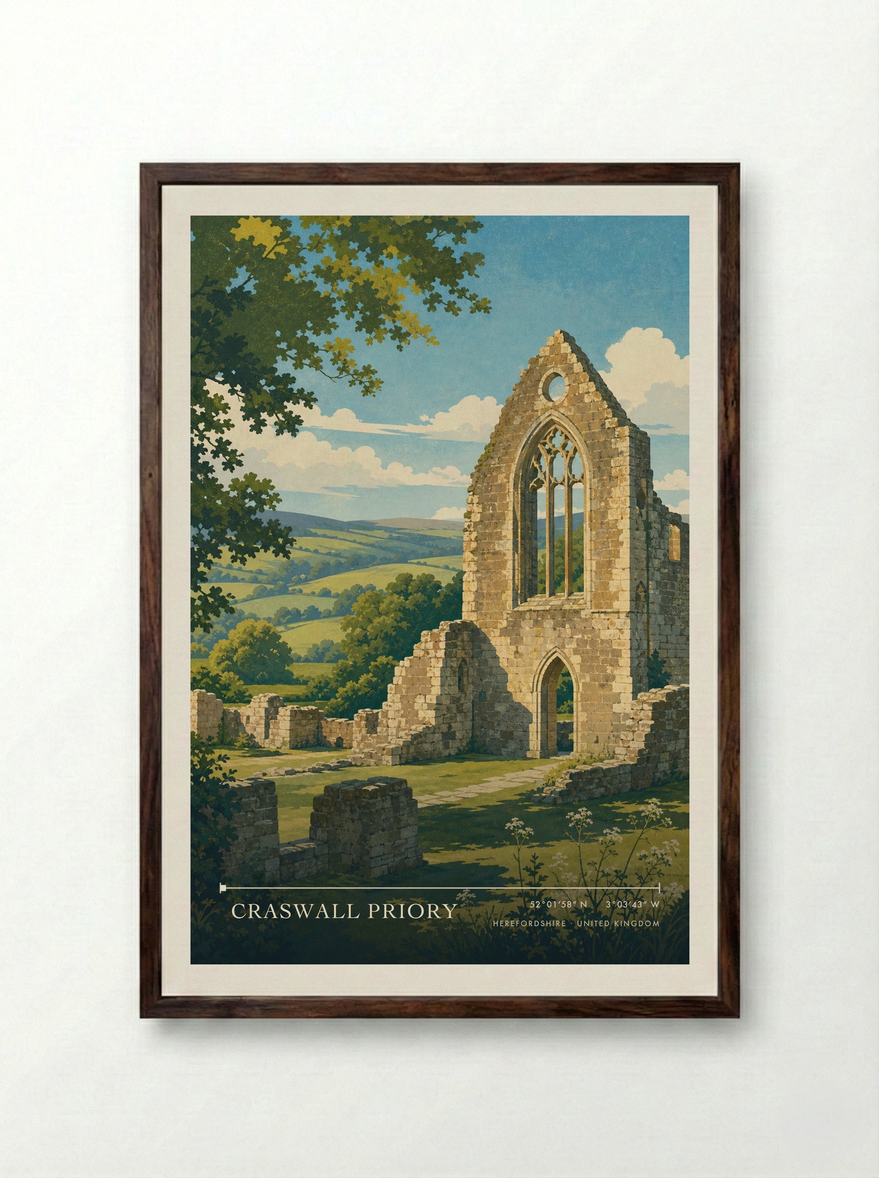 Craswall Priory Herefordshire United Kingdom Travel Poster - Framed Print Dark Wood
