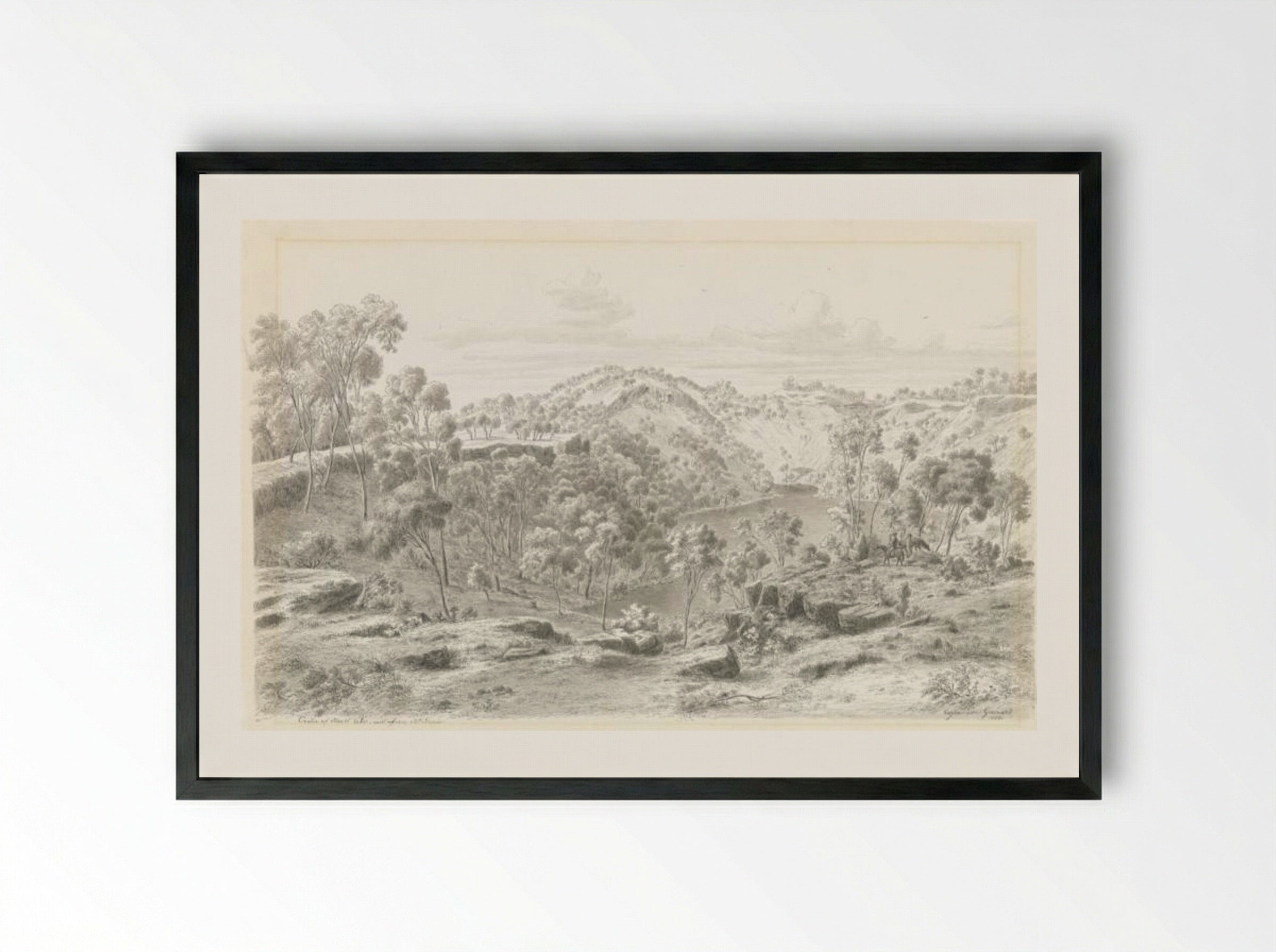 Crater of Mount Eccles, West from Mount Napier - Eugene von Guerard - Framed Print Black