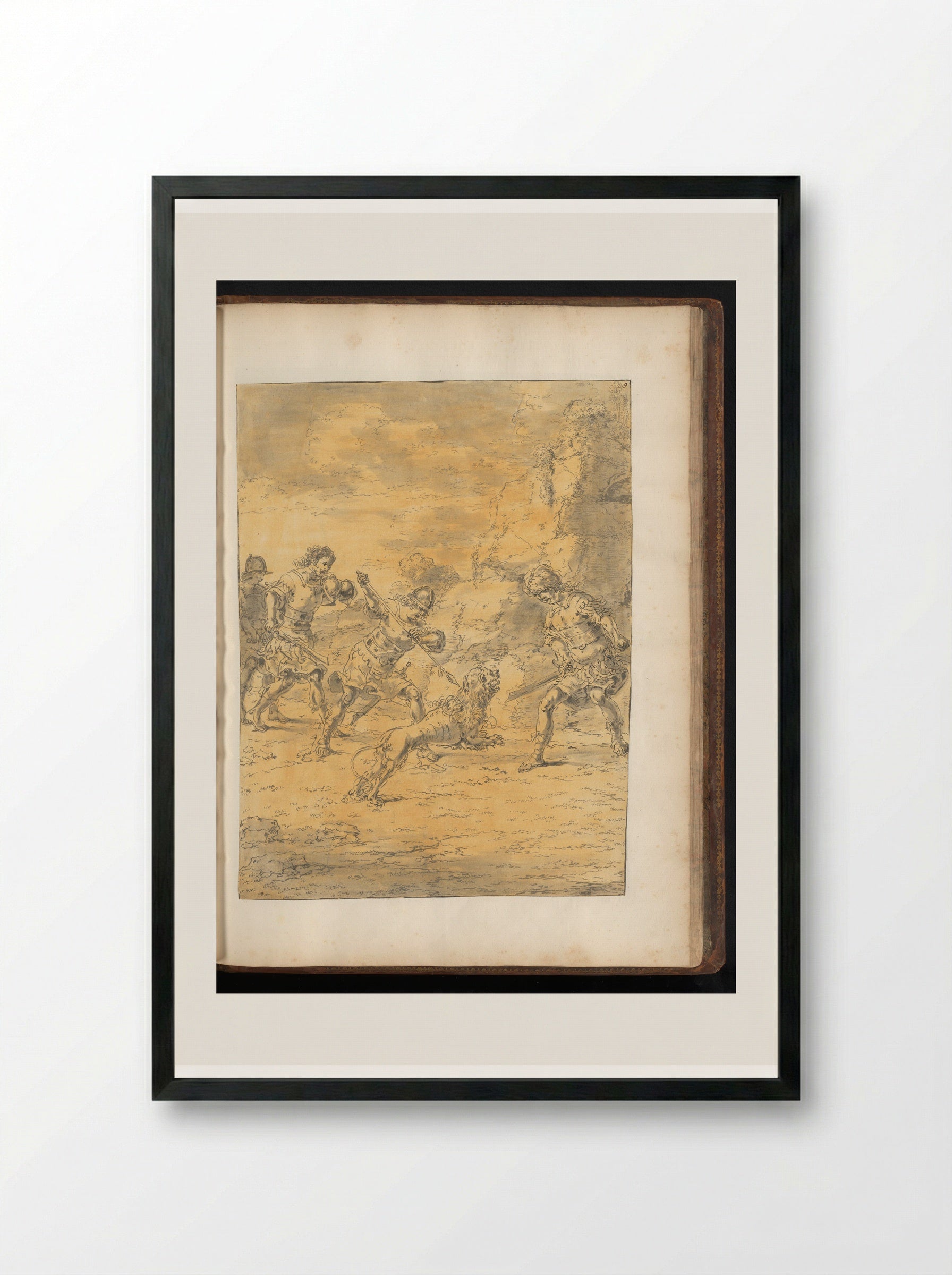 Craterus Kills the Lion Attacking Alexander the Great - Leonaert Bramer - Framed Print Black