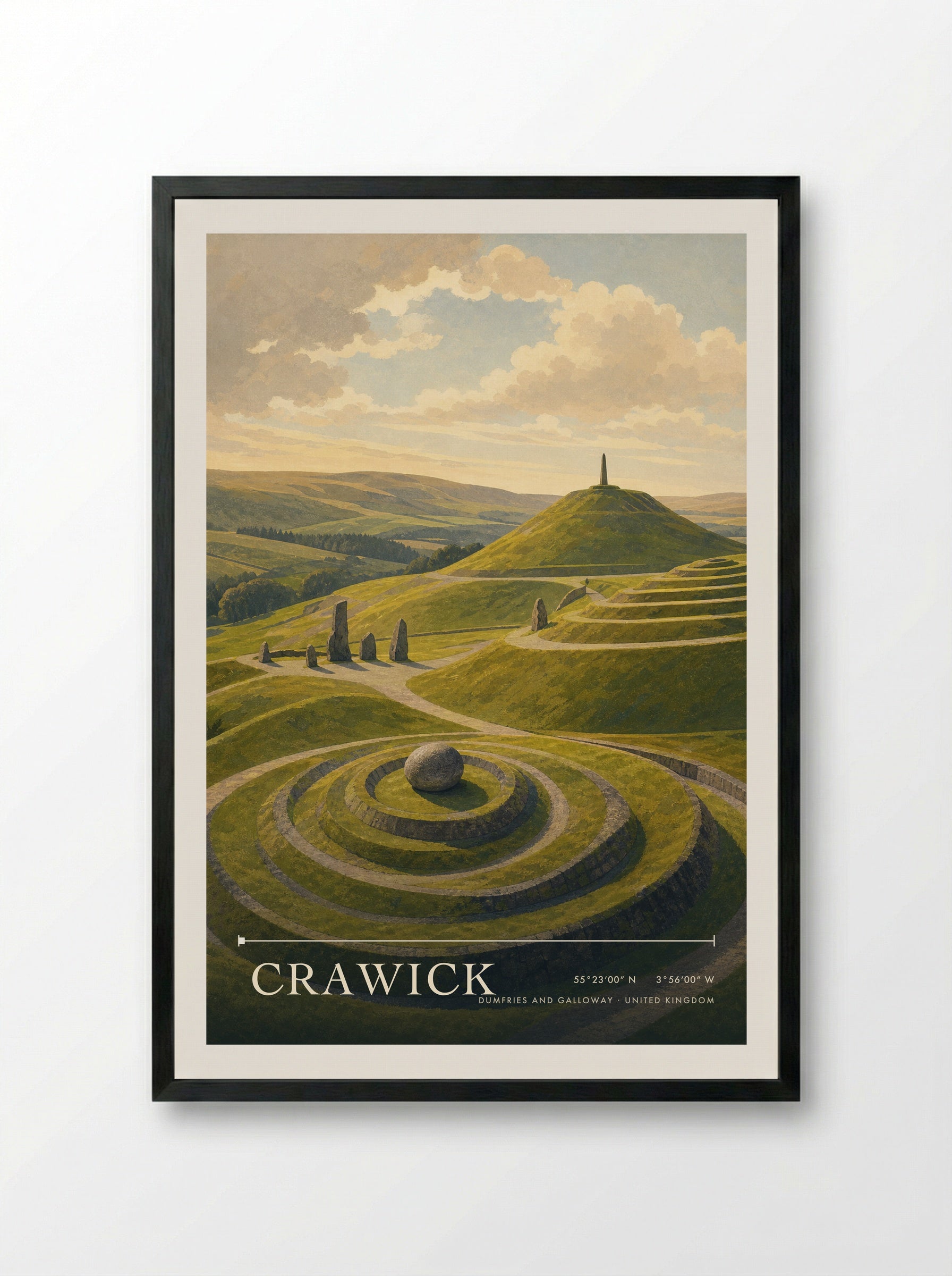Crawick Dumfries and Galloway United Kingdom Travel Poster - Framed Print Black