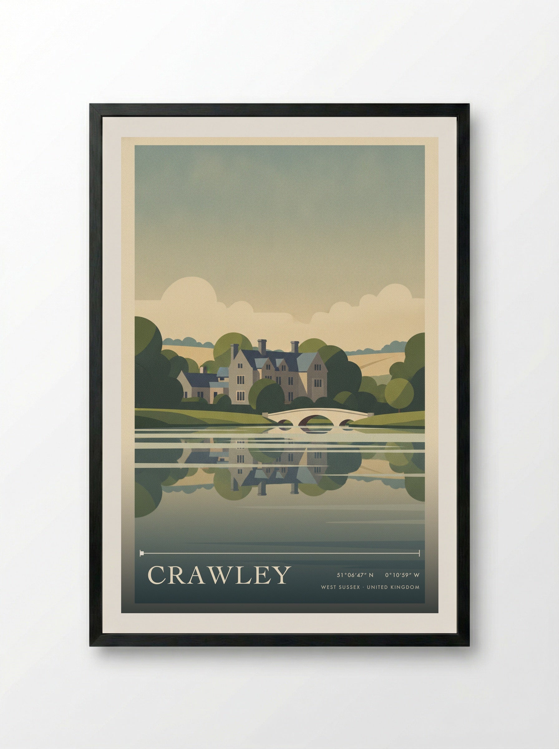 Crawley West Sussex United Kingdom Travel Poster - Framed Print Black