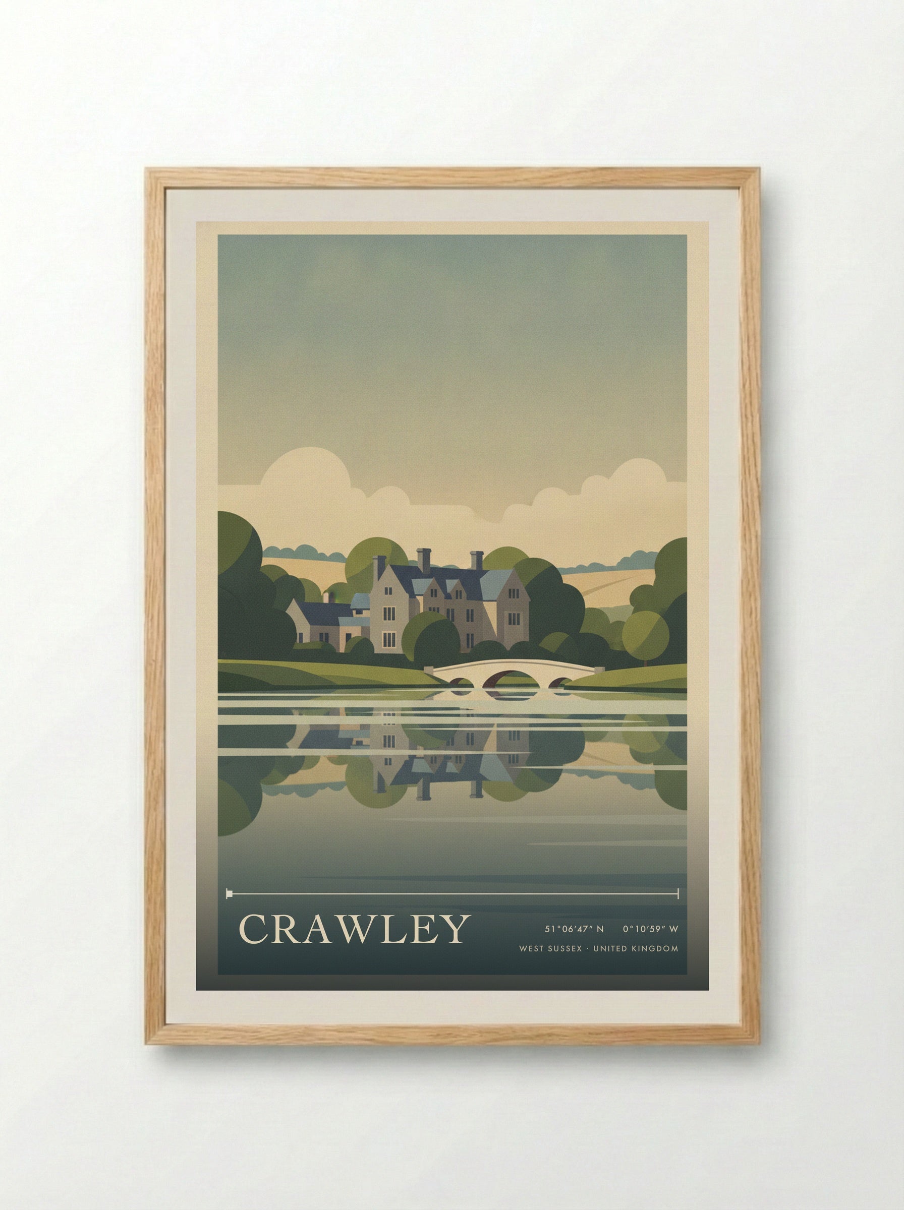 Crawley West Sussex United Kingdom Travel Poster - Framed Print Wood