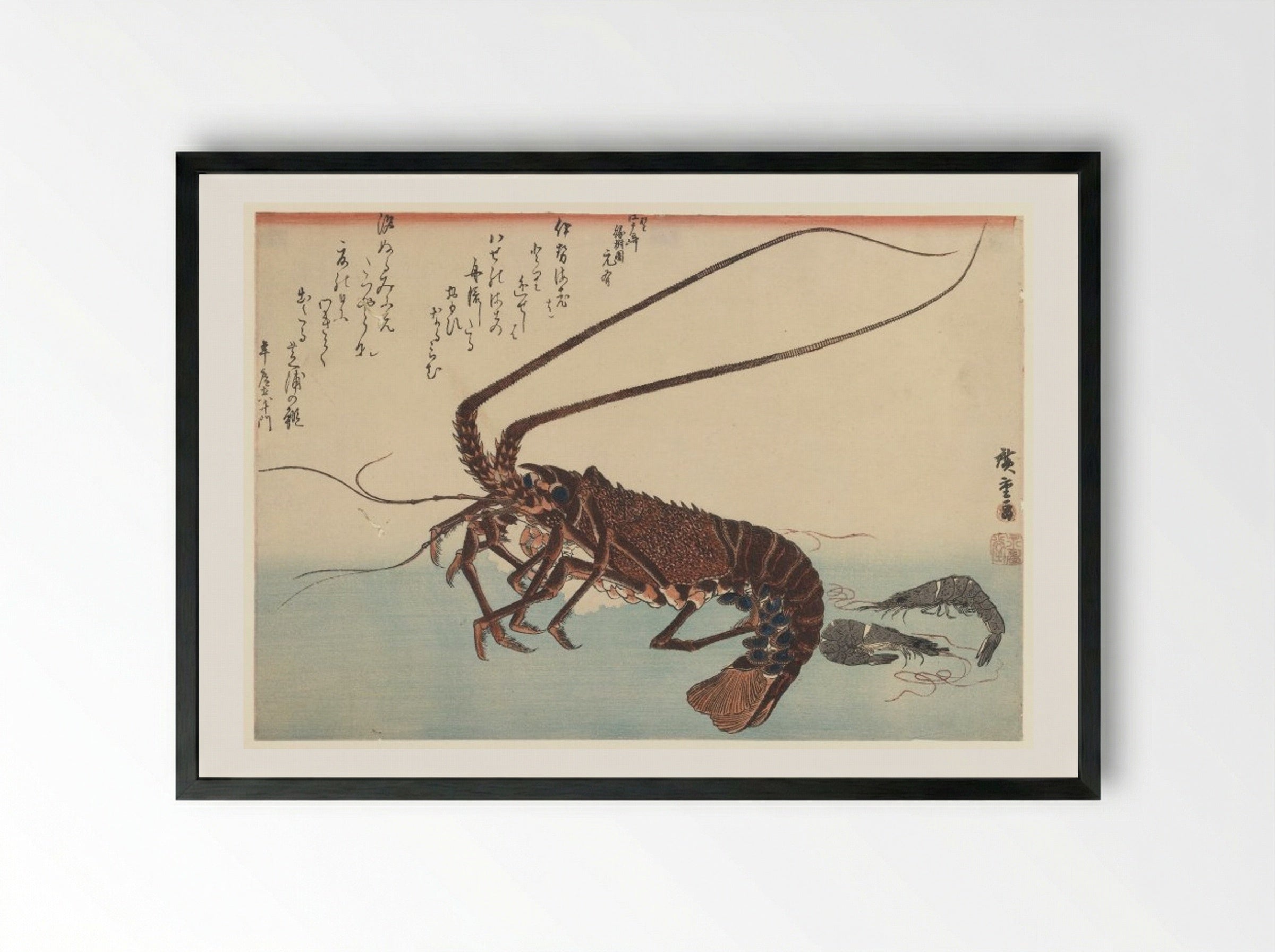 Crayfish and Two Shrimps - Utagawa Hiroshige - Framed Print Black