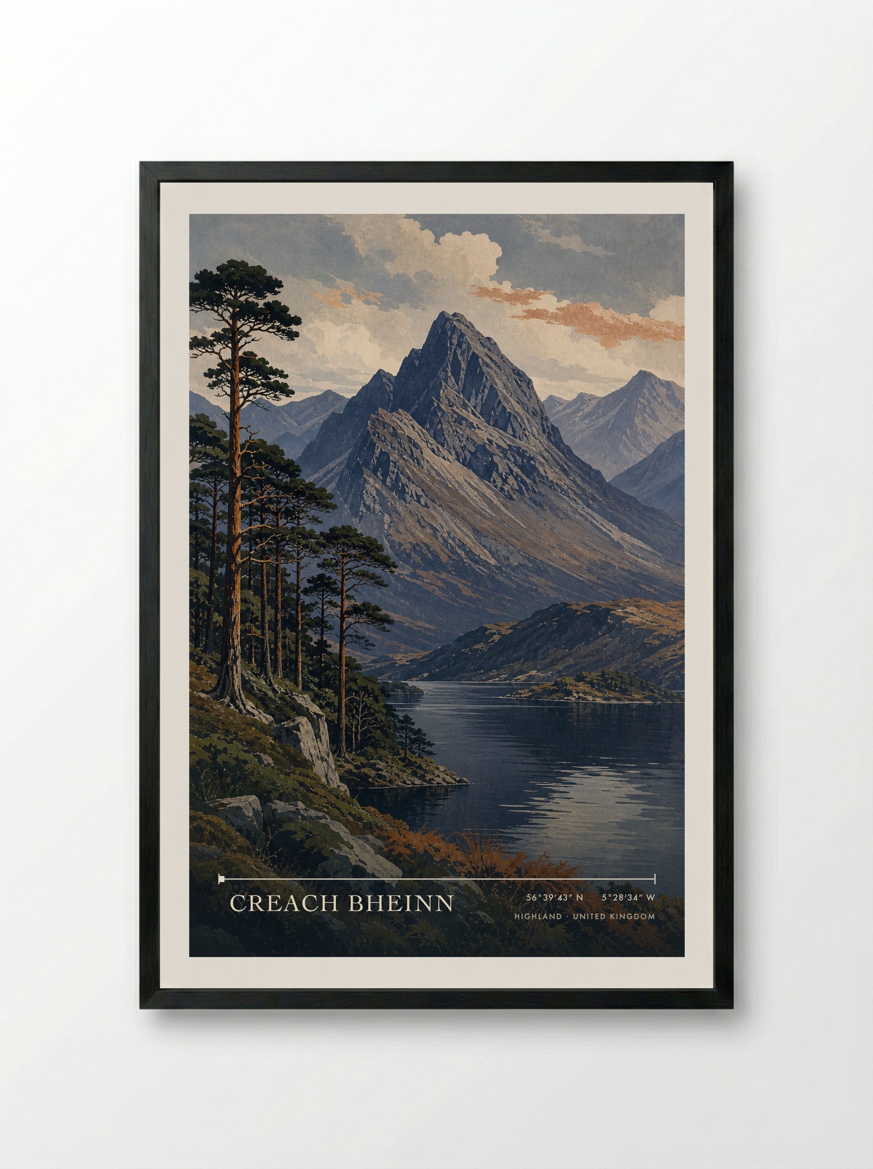 Creach Bheinn Highland United Kingdom Travel Poster - Framed Print Black