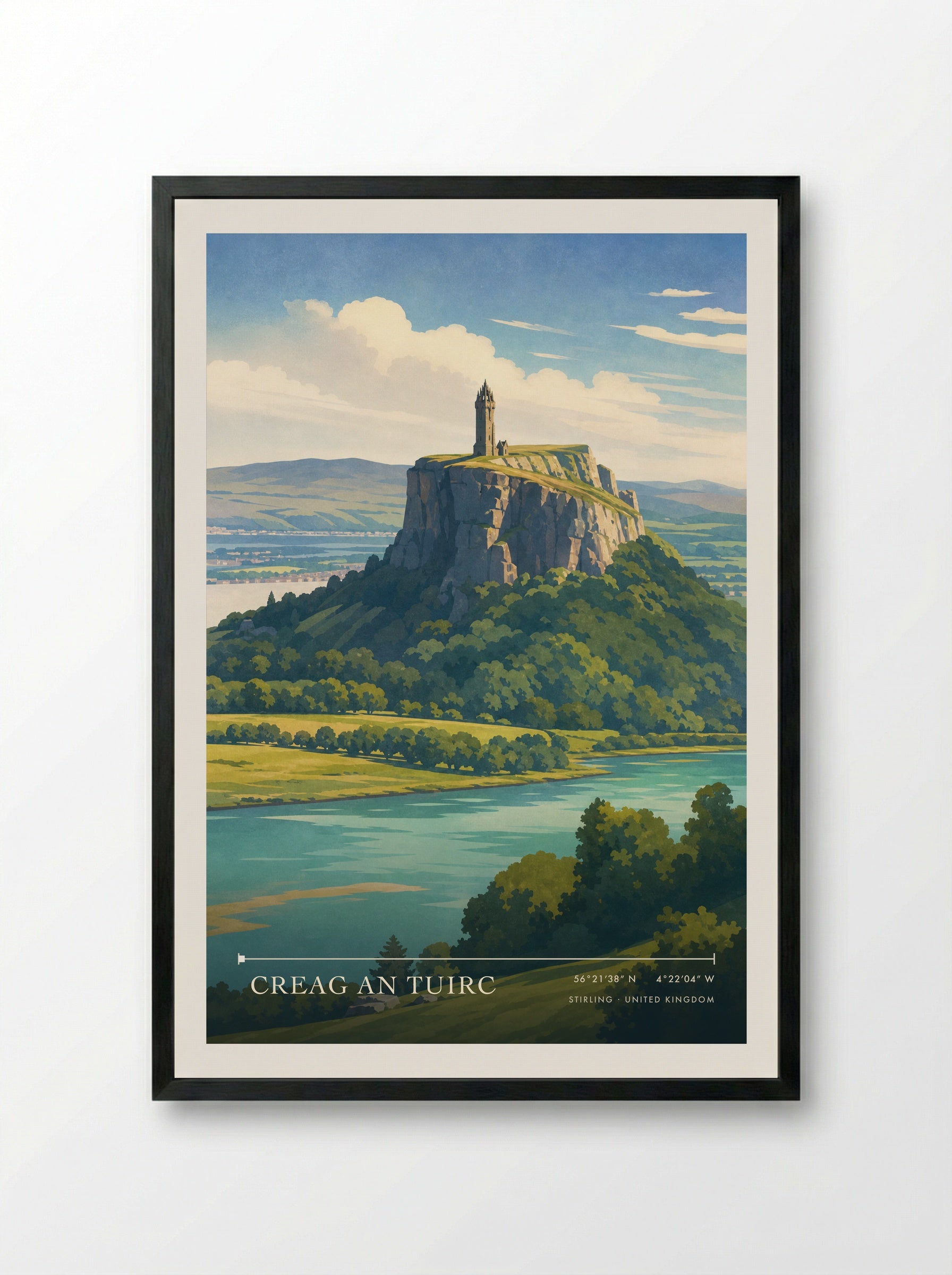 Creag an Tuirc Stirling United Kingdom Travel Poster - Framed Print Black