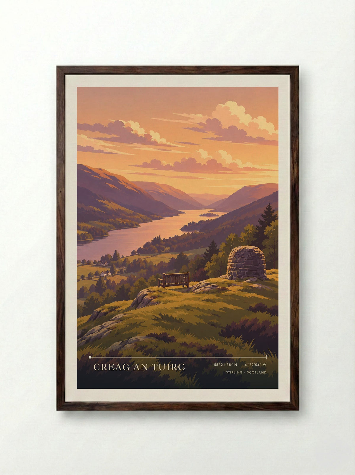 Creag an Tuirc, Stirling | Travel Poster - Framed Print Dark Wood