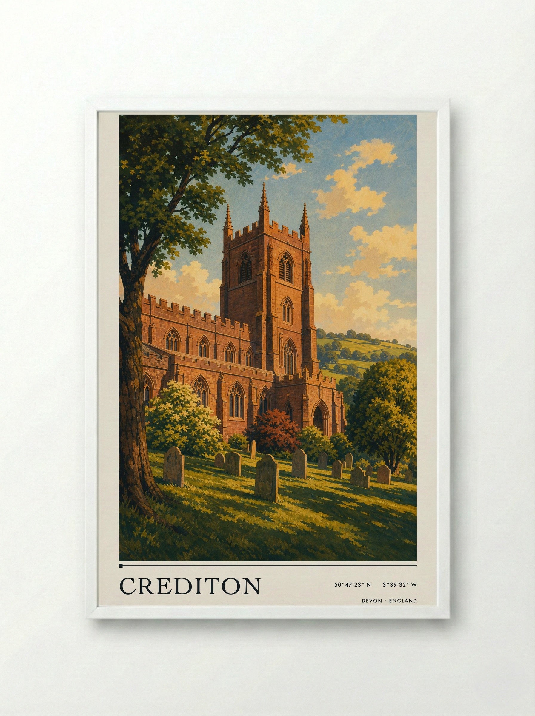 Crediton Devon England Travel Poster - Framed Print White