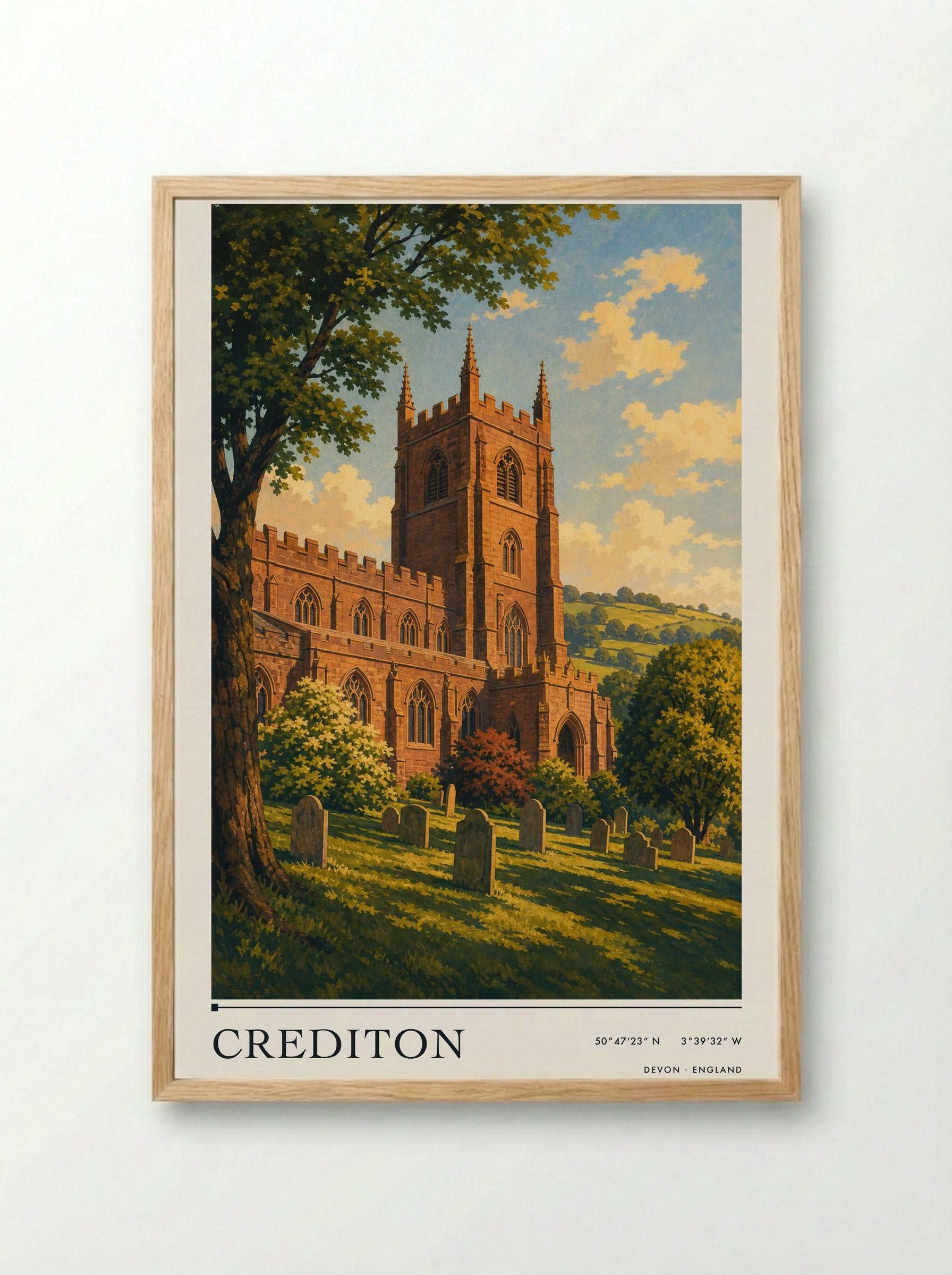 Crediton Devon England Travel Poster - Framed Print Wood
