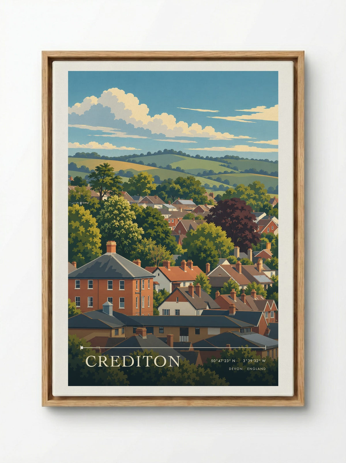 Crediton, Devon | Travel Poster - Framed Canvas Wood