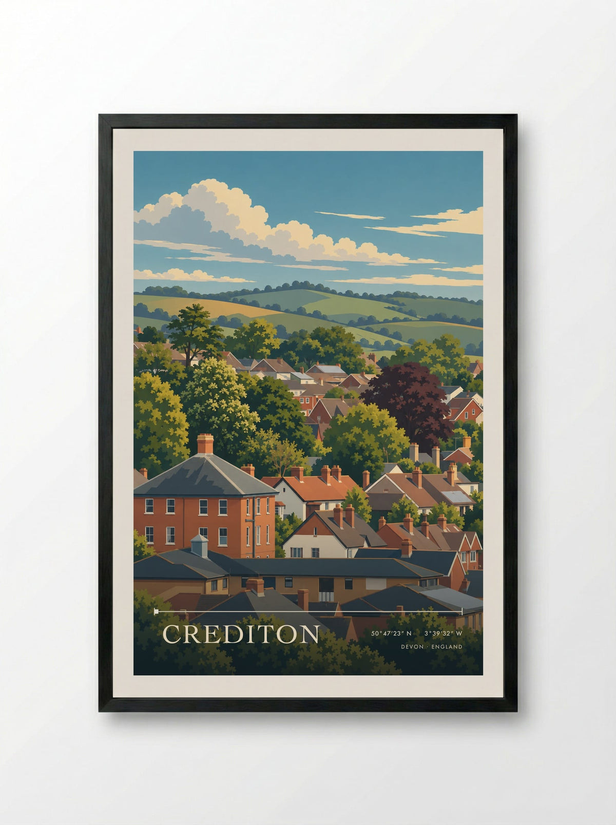 Crediton, Devon | Travel Poster - Framed Print Black