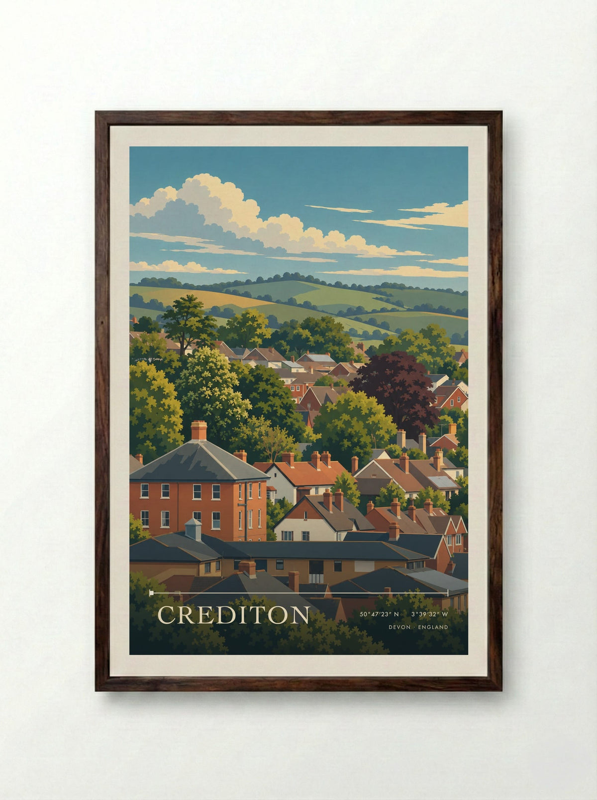 Crediton, Devon | Travel Poster - Framed Print Dark Wood