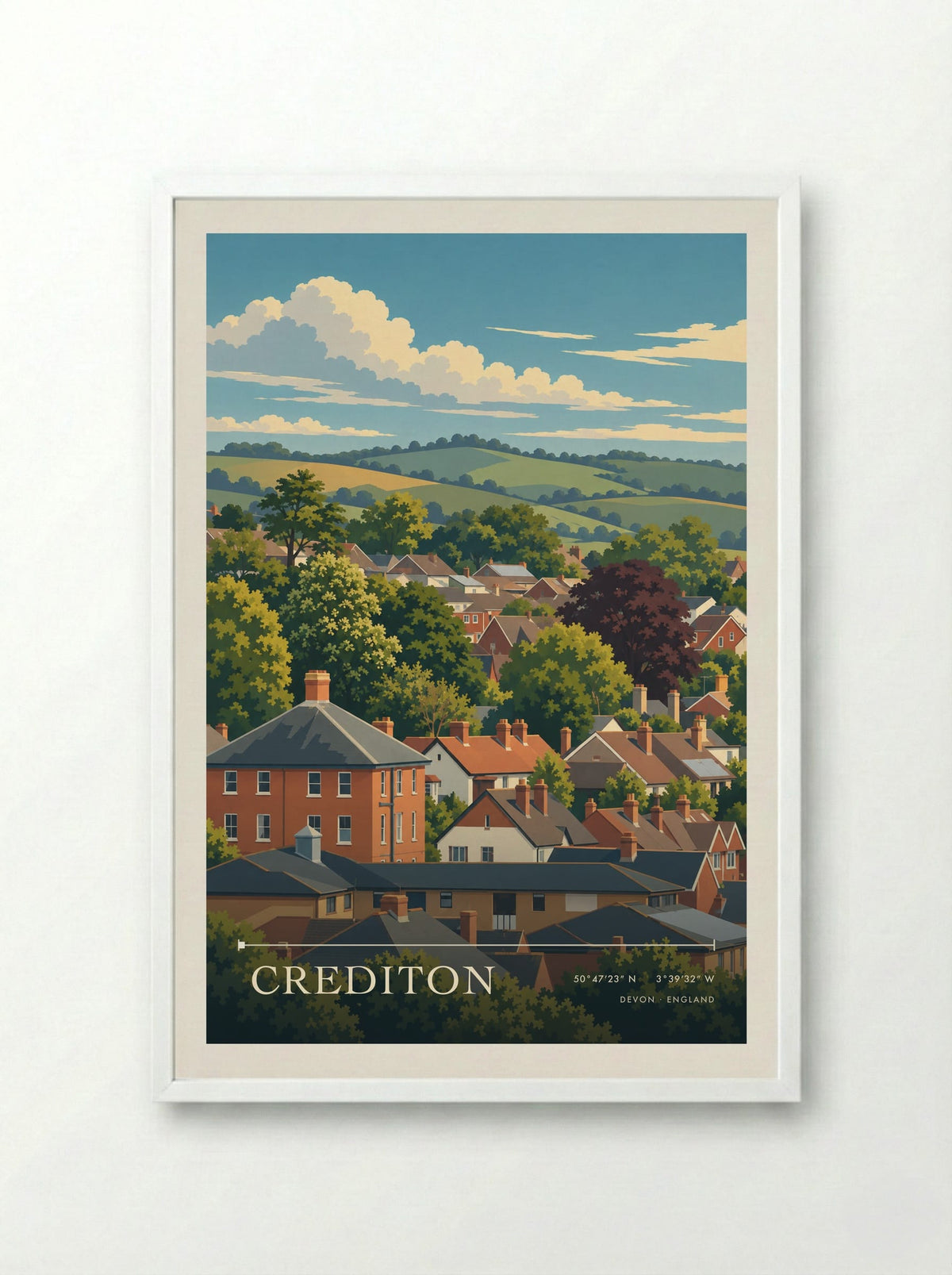 Crediton, Devon | Travel Poster - Framed Print White
