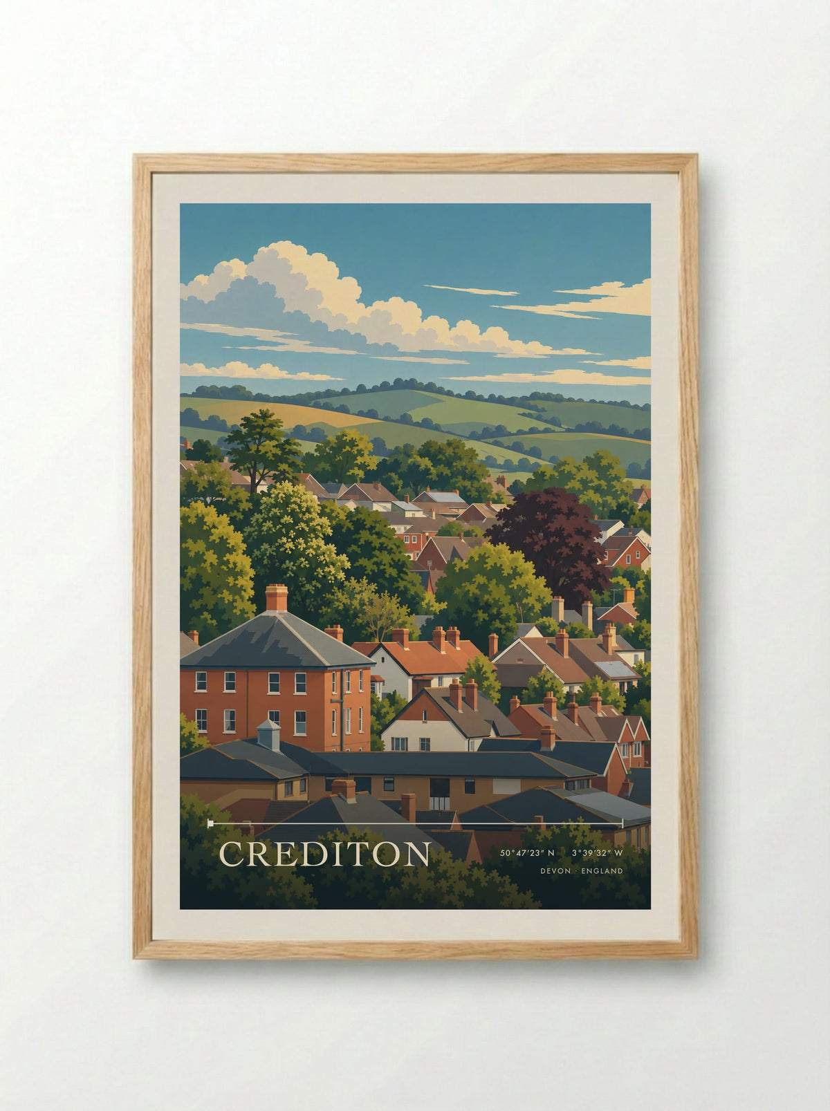 Crediton, Devon | Travel Poster - Framed Print Wood
