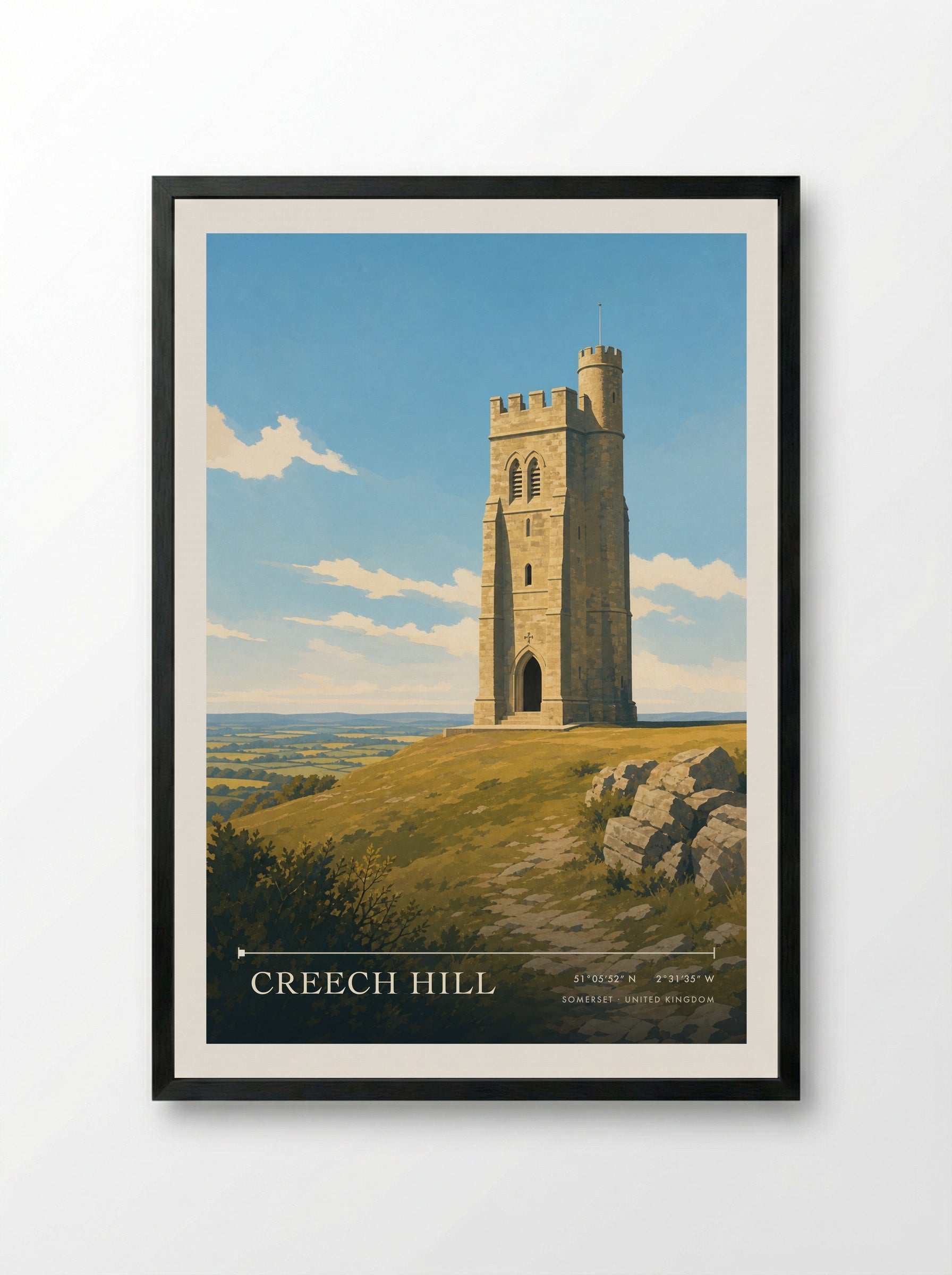 Creech Hill Somerset United Kingdom Travel Poster - Framed Print Black