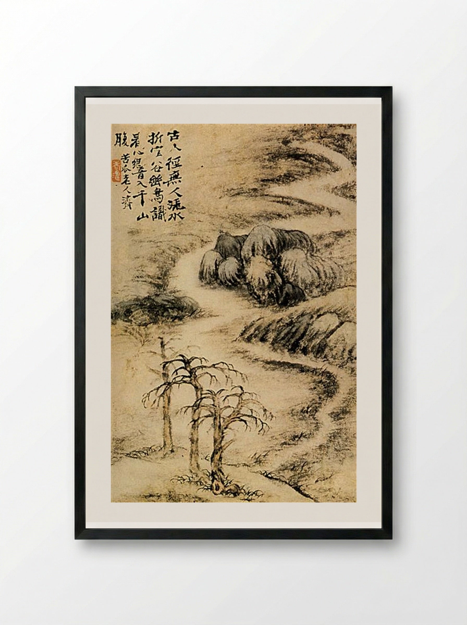 Creek in Winter - Shitao - Framed Print Black