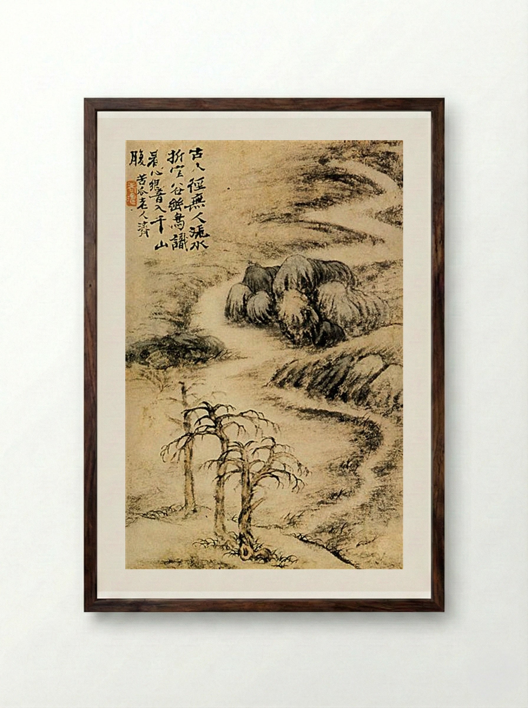 Creek in Winter - Shitao - Framed Print Dark Wood