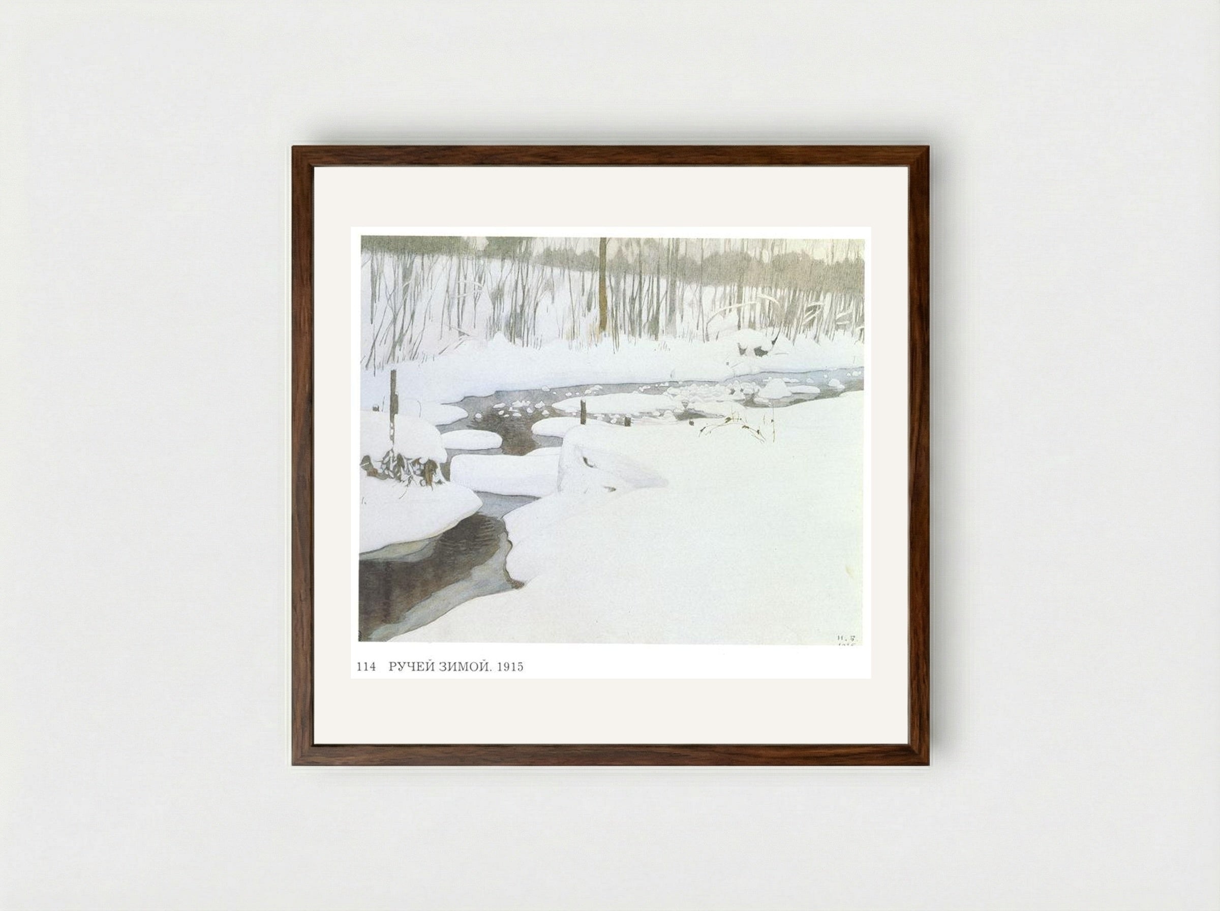 Creek in Winter - Ivan Bilibin - Framed Print Dark Wood