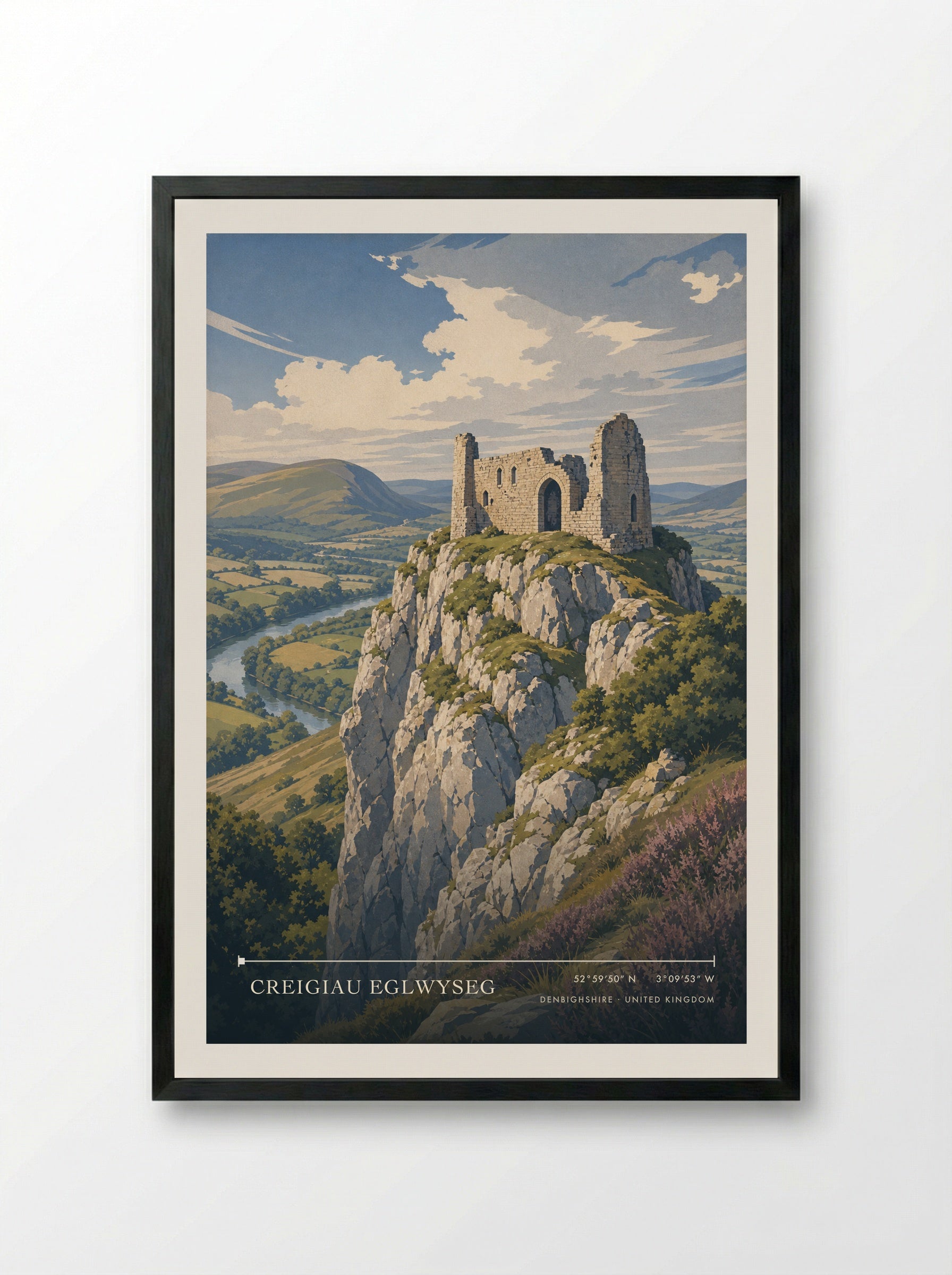 Creigiau Eglwyseg Denbighshire United Kingdom Travel Poster - Framed Print Black