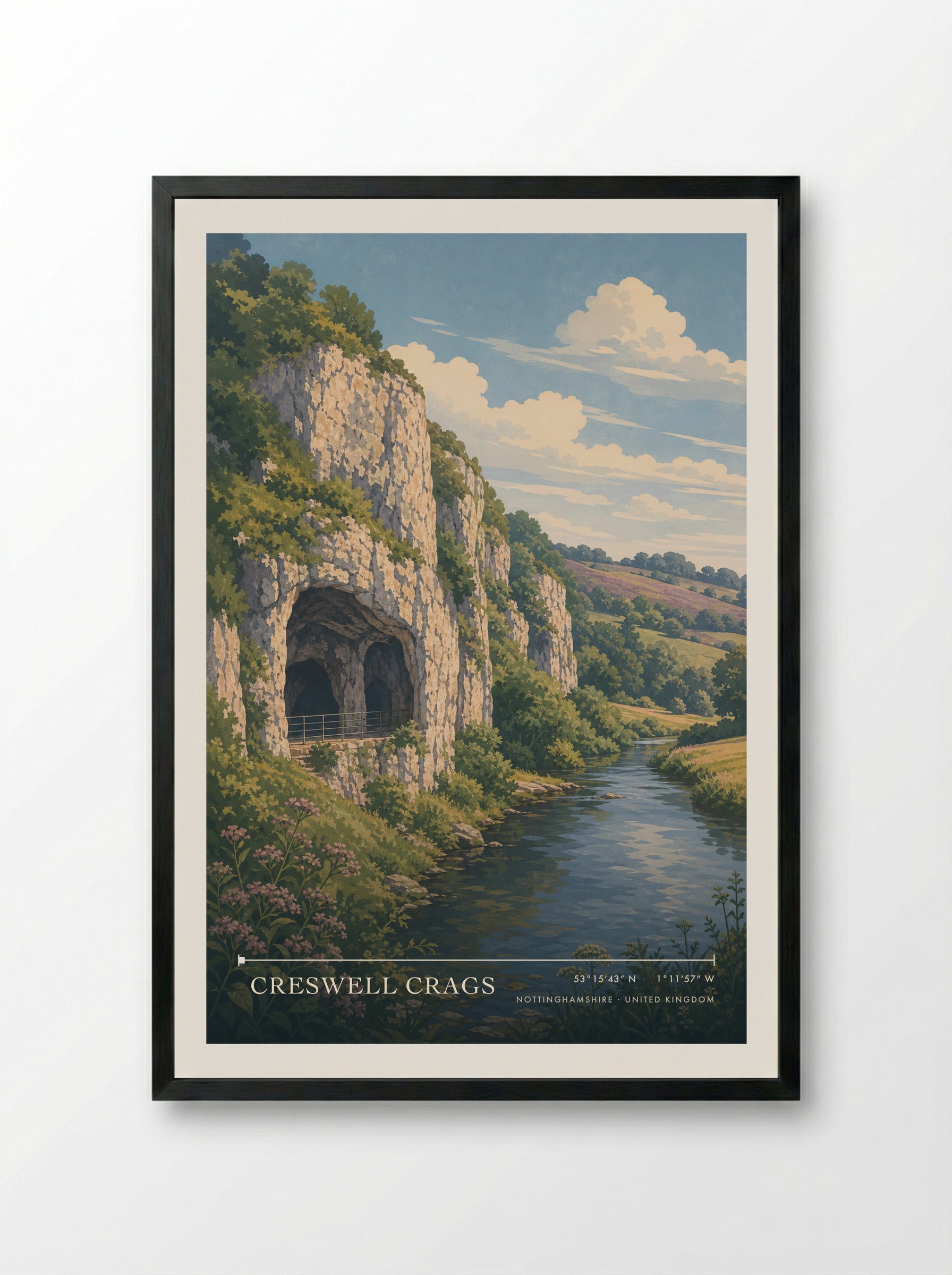 Creswell Crags Nottinghamshire United Kingdom Travel Poster - Framed Print Black