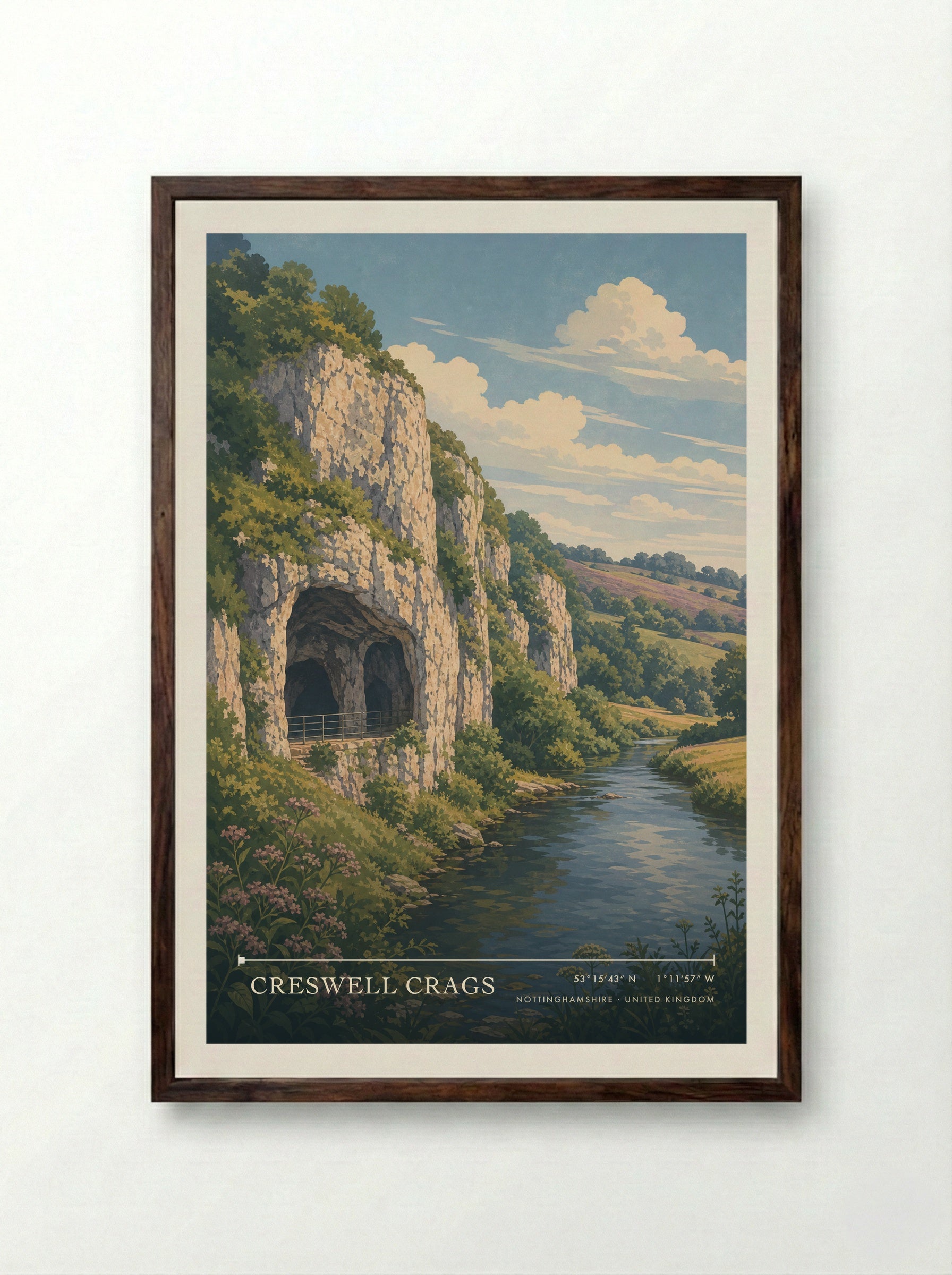 Creswell Crags Nottinghamshire United Kingdom Travel Poster - Framed Print Dark Wood