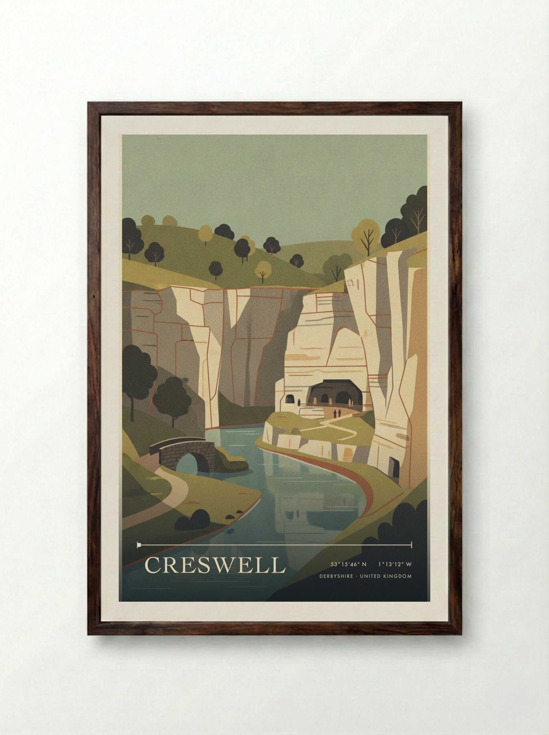 Creswell Derbyshire United Kingdom Travel Poster - Framed Print Dark Wood