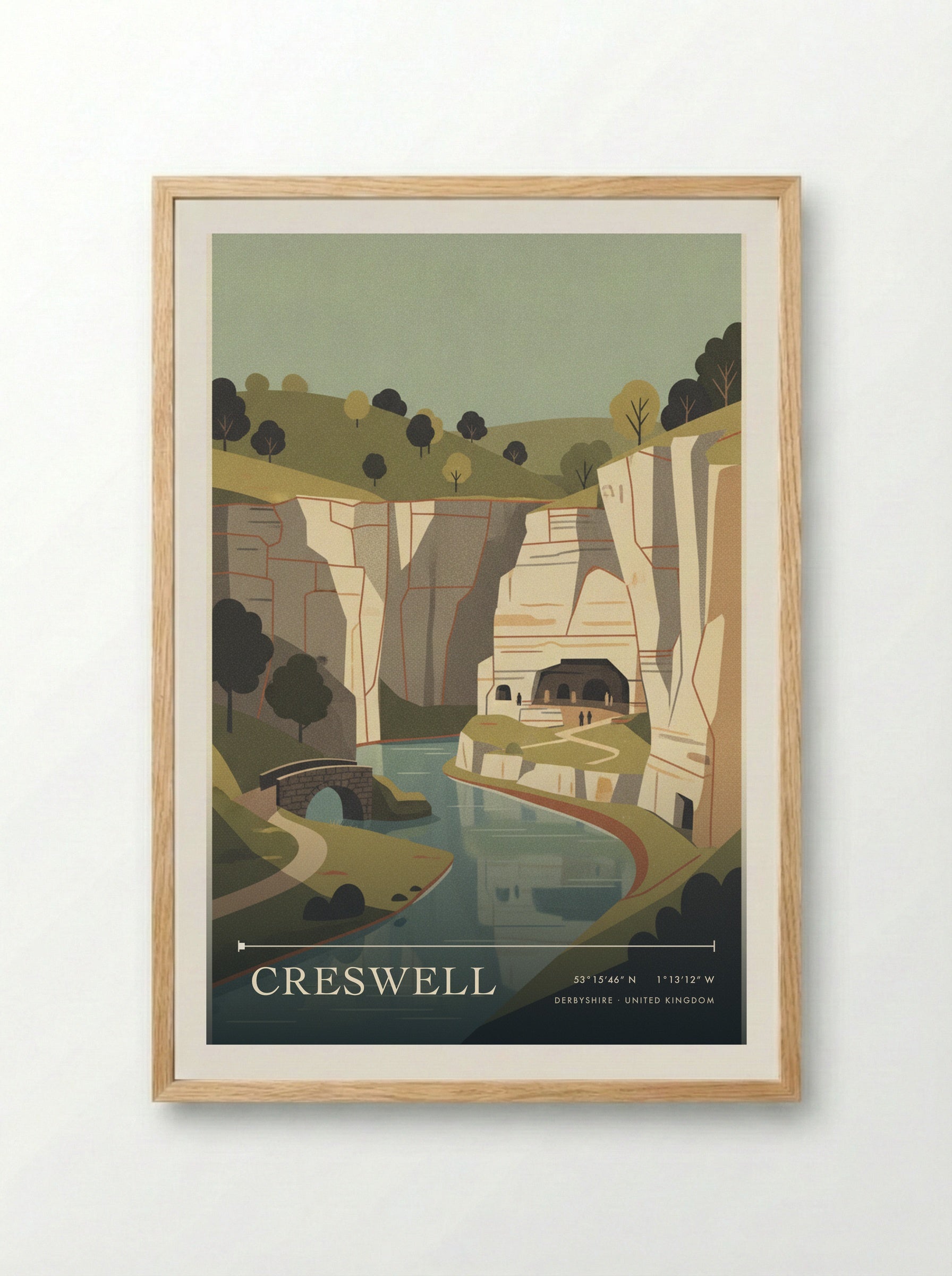 Creswell Derbyshire United Kingdom Travel Poster - Framed Print Wood