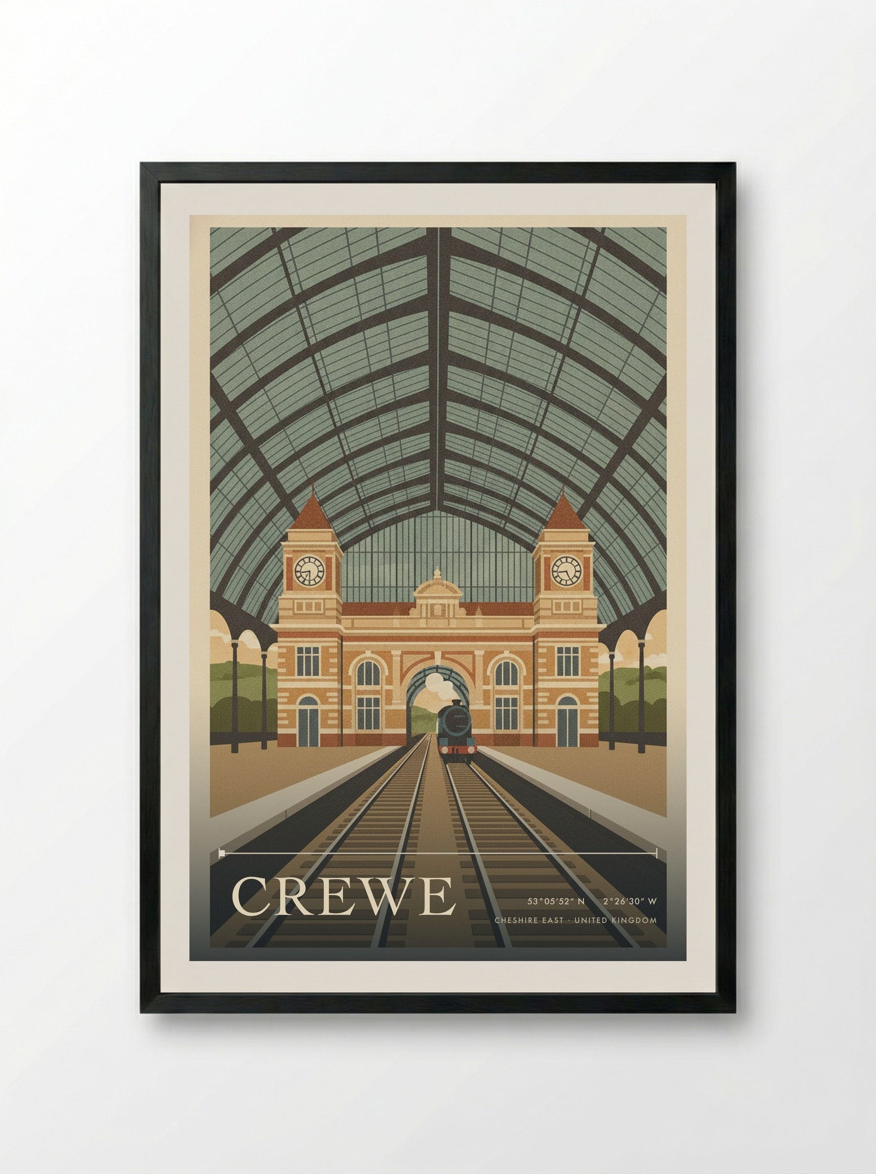 Crewe Cheshire East United Kingdom Travel Poster - Framed Print Black