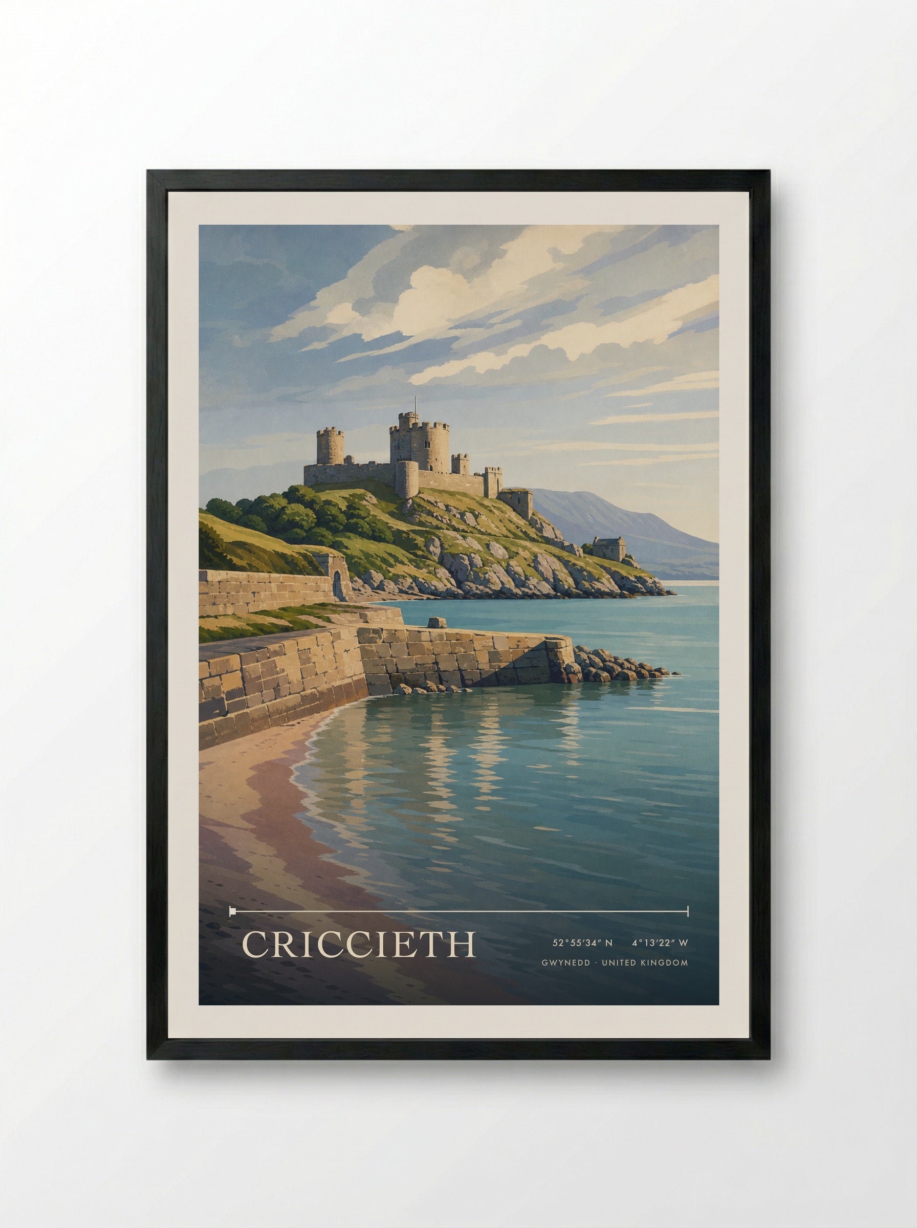 Criccieth Gwynedd United Kingdom Travel Poster - Framed Print Black