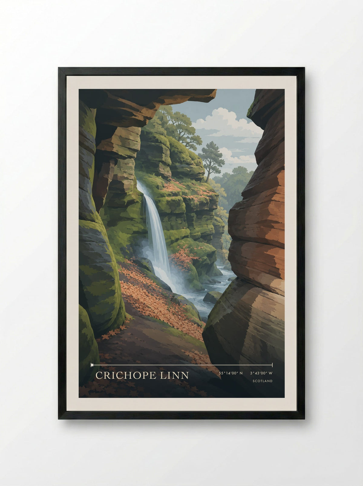 Crichope Linn | Travel Poster - Framed Print Black
