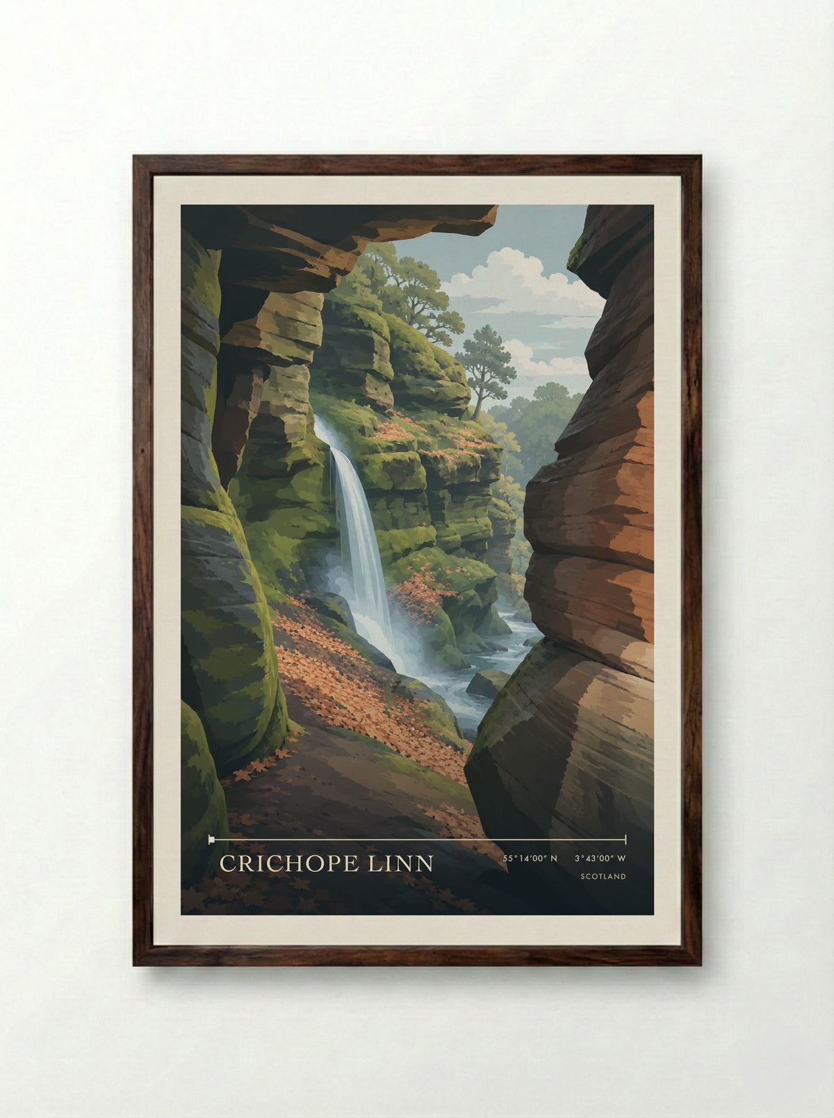 Crichope Linn | Travel Poster - Framed Print Dark Wood