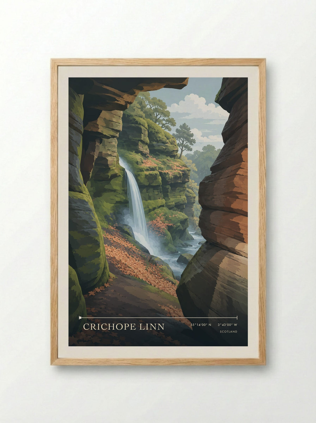Crichope Linn | Travel Poster - Framed Print Wood