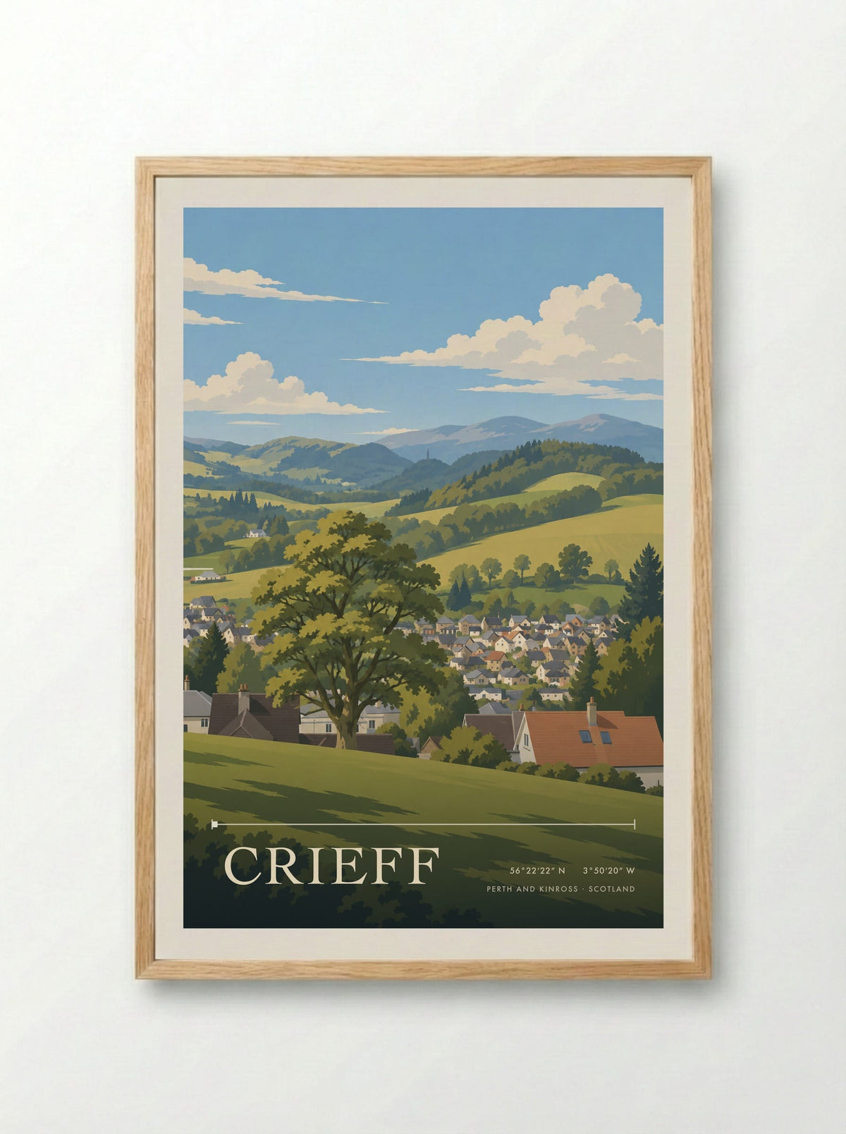 Crieff, Perth and Kinross | Travel Poster - Framed Print Wood