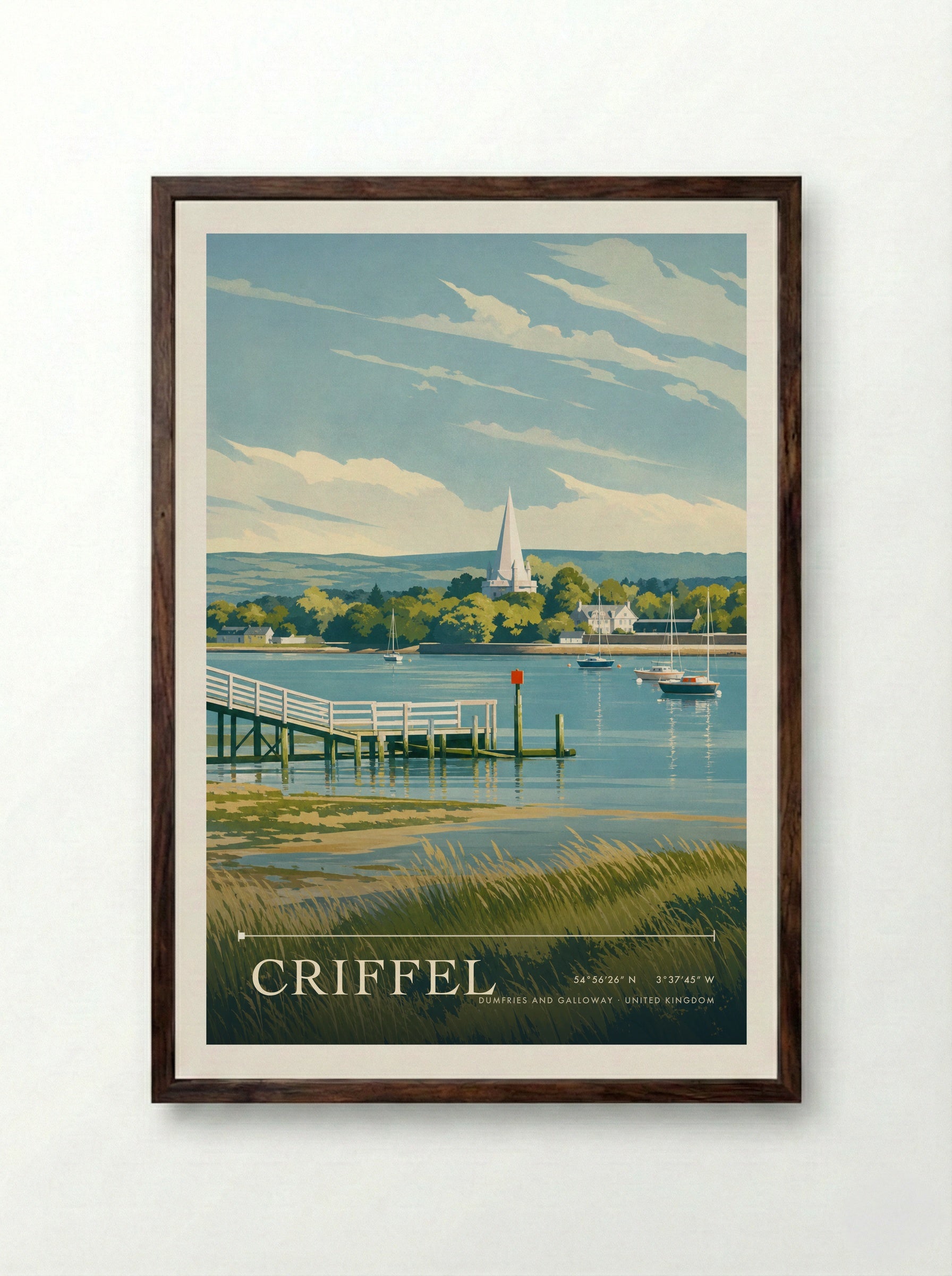 Criffel Dumfries and Galloway United Kingdom Travel Poster - Framed Print Dark Wood