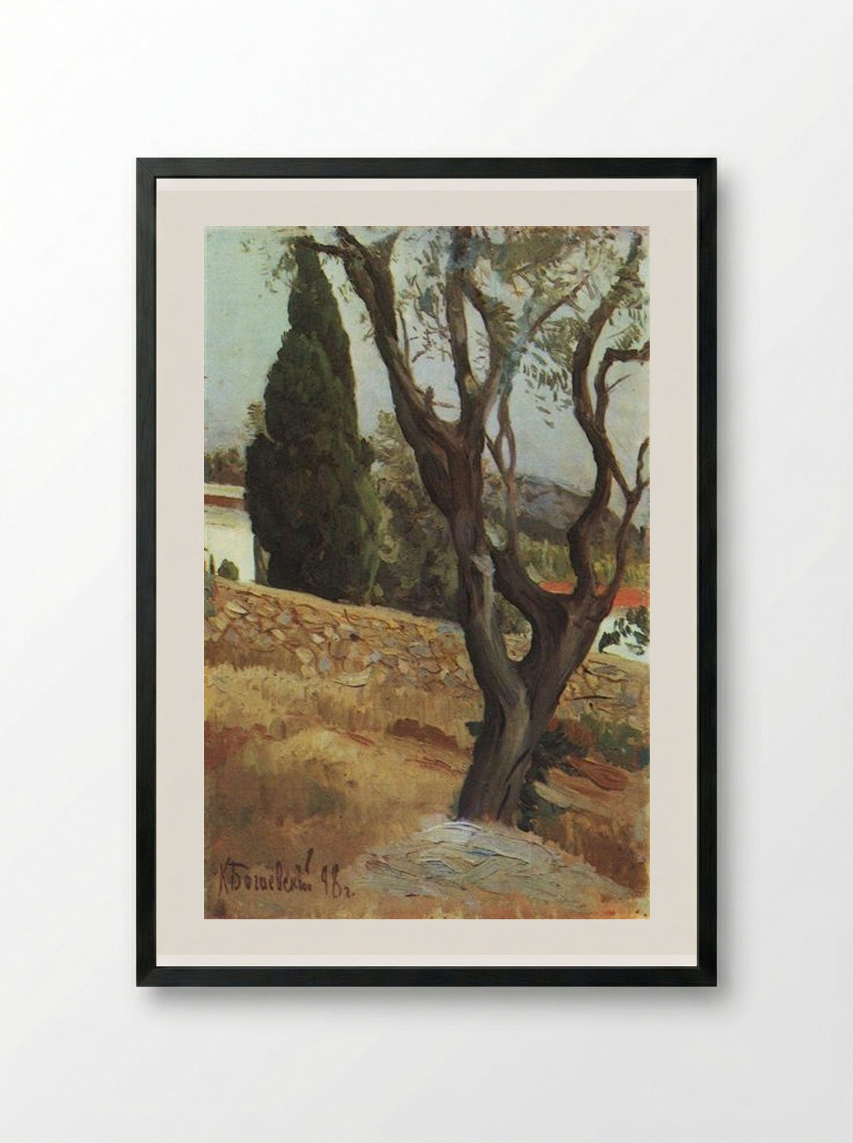 Crimean View with Olive Tree - Konstantin Bogaevsky - Framed Print Black
