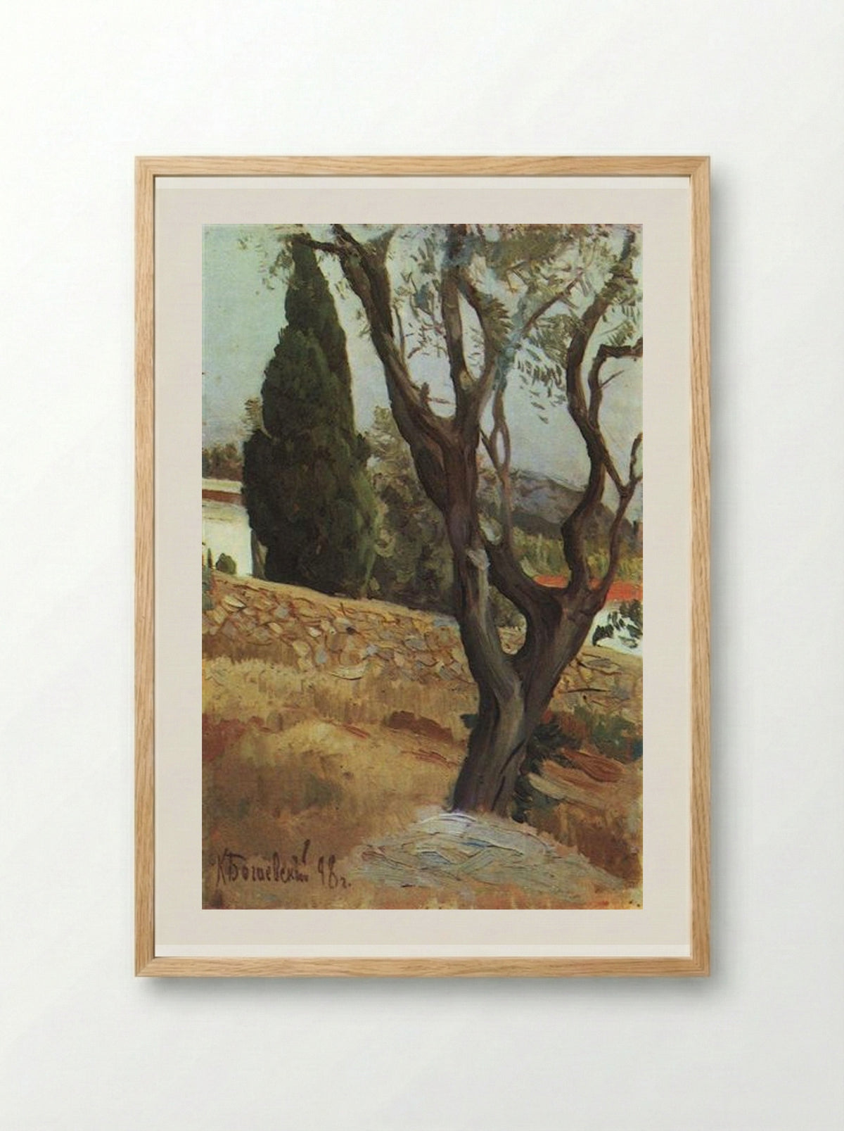 Crimean View with Olive Tree - Konstantin Bogaevsky - Framed Print Wood