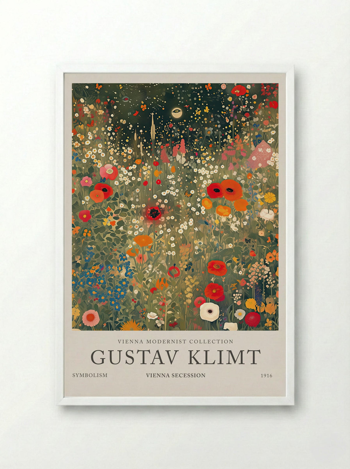 Crimson Field in Bloom – Gustav Klimt - Framed Print White