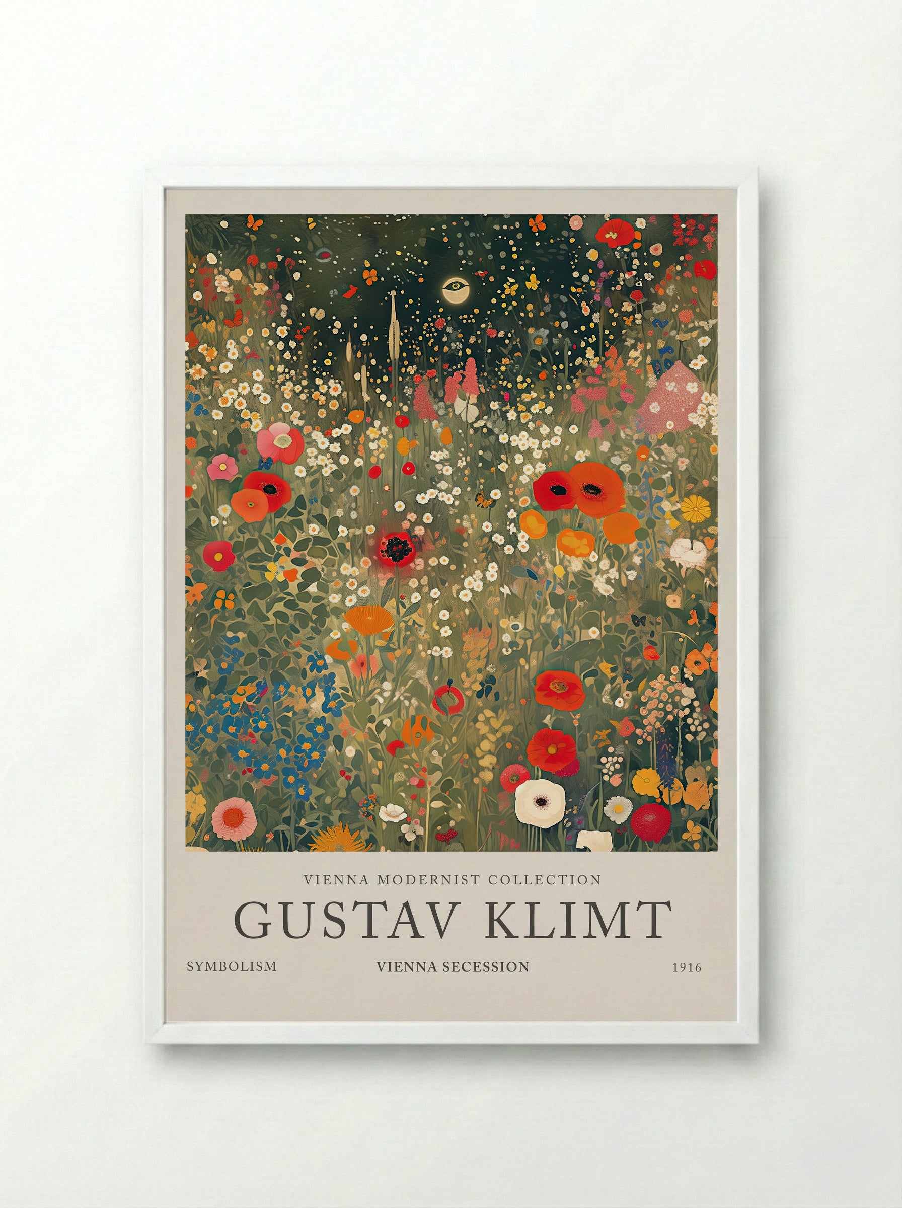 Crimson Field in Bloom – Gustav Klimt - Framed Print White