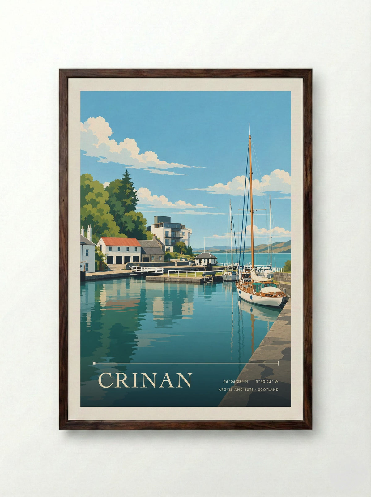 Crinan, Argyll and Bute | Travel Poster - Framed Print Dark Wood
