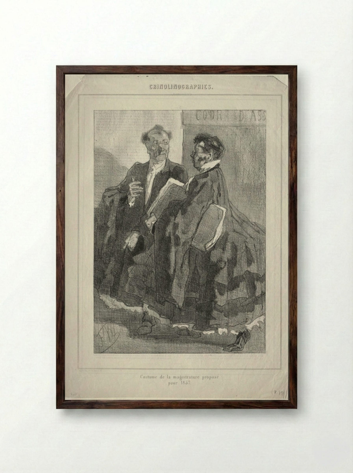 Crinolinographies (Costume de la magistrature proposé pour 1857) - Félicien Rops - Framed Print Dark Wood