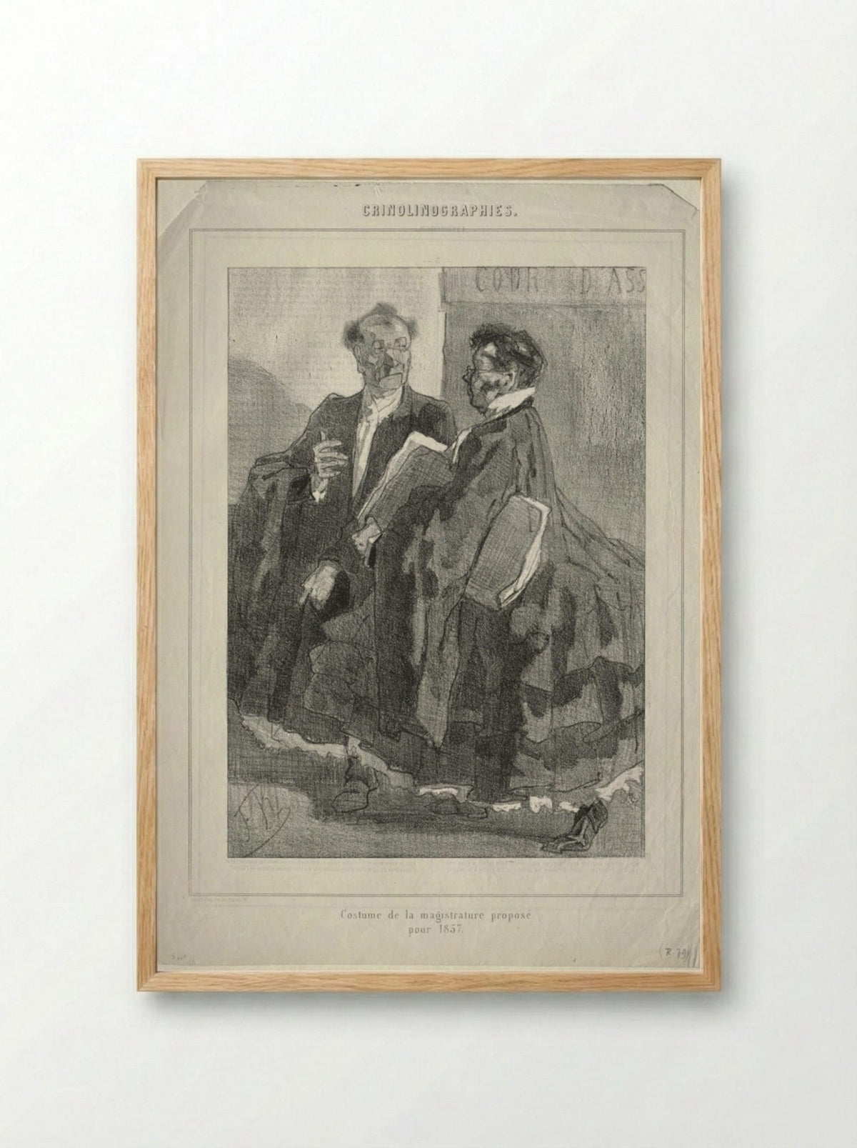 Crinolinographies (Costume de la magistrature proposé pour 1857) - Félicien Rops - Framed Print Wood