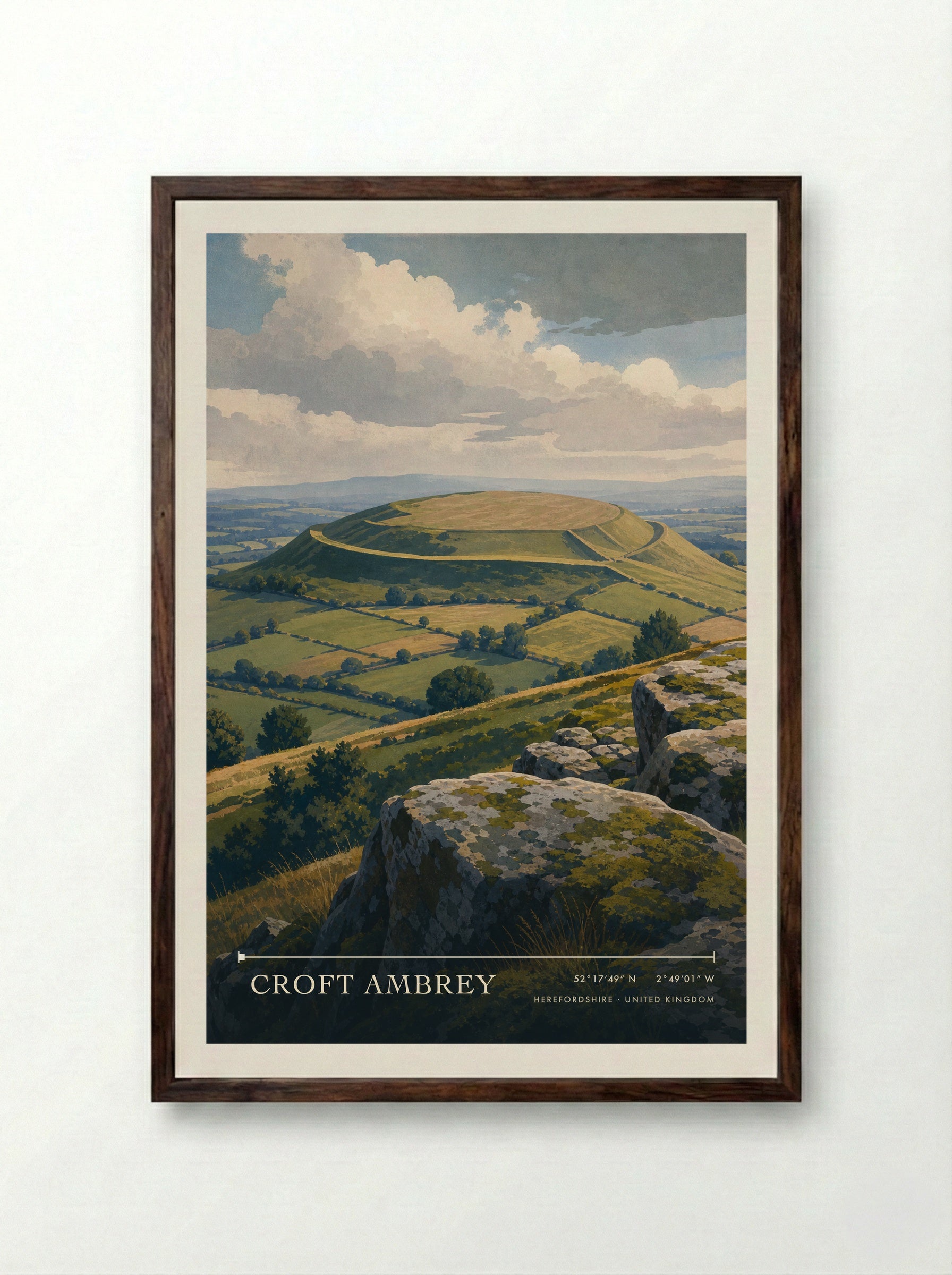Croft Ambrey Herefordshire United Kingdom Travel Poster - Framed Print Dark Wood