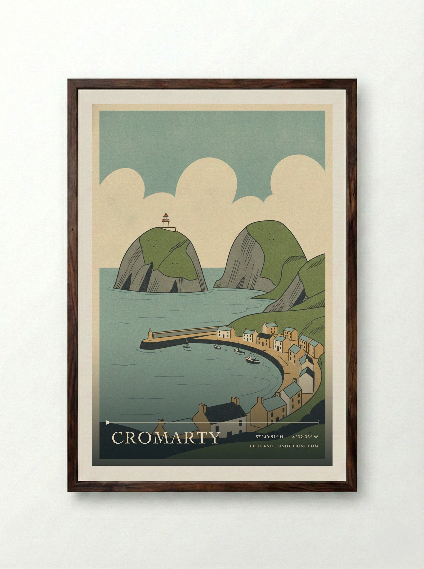 Cromarty Highland United Kingdom Travel Poster - Framed Print Dark Wood
