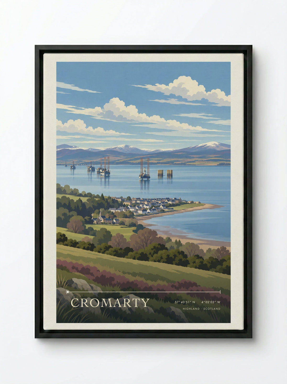 Cromarty, Highland | Travel Poster - Framed Canvas Black