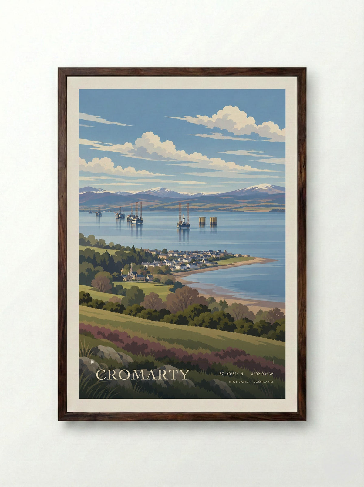 Cromarty, Highland | Travel Poster - Framed Print Dark Wood