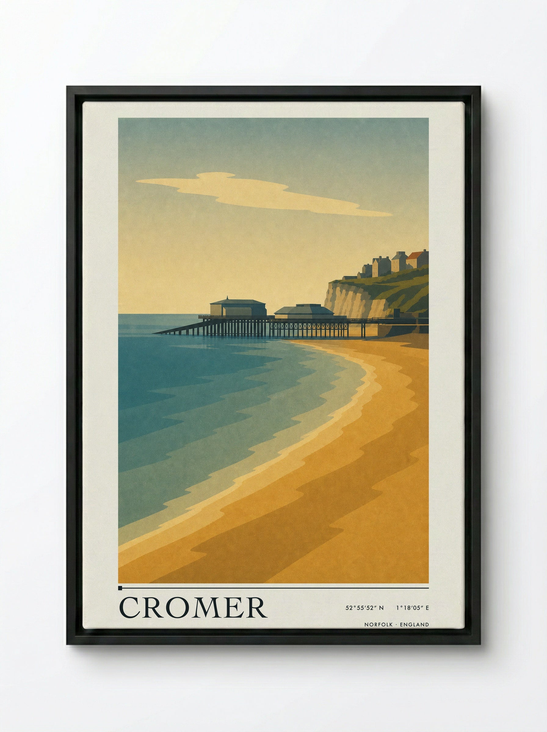 Cromer Travel Poster Artwork - Framed Canvas Black