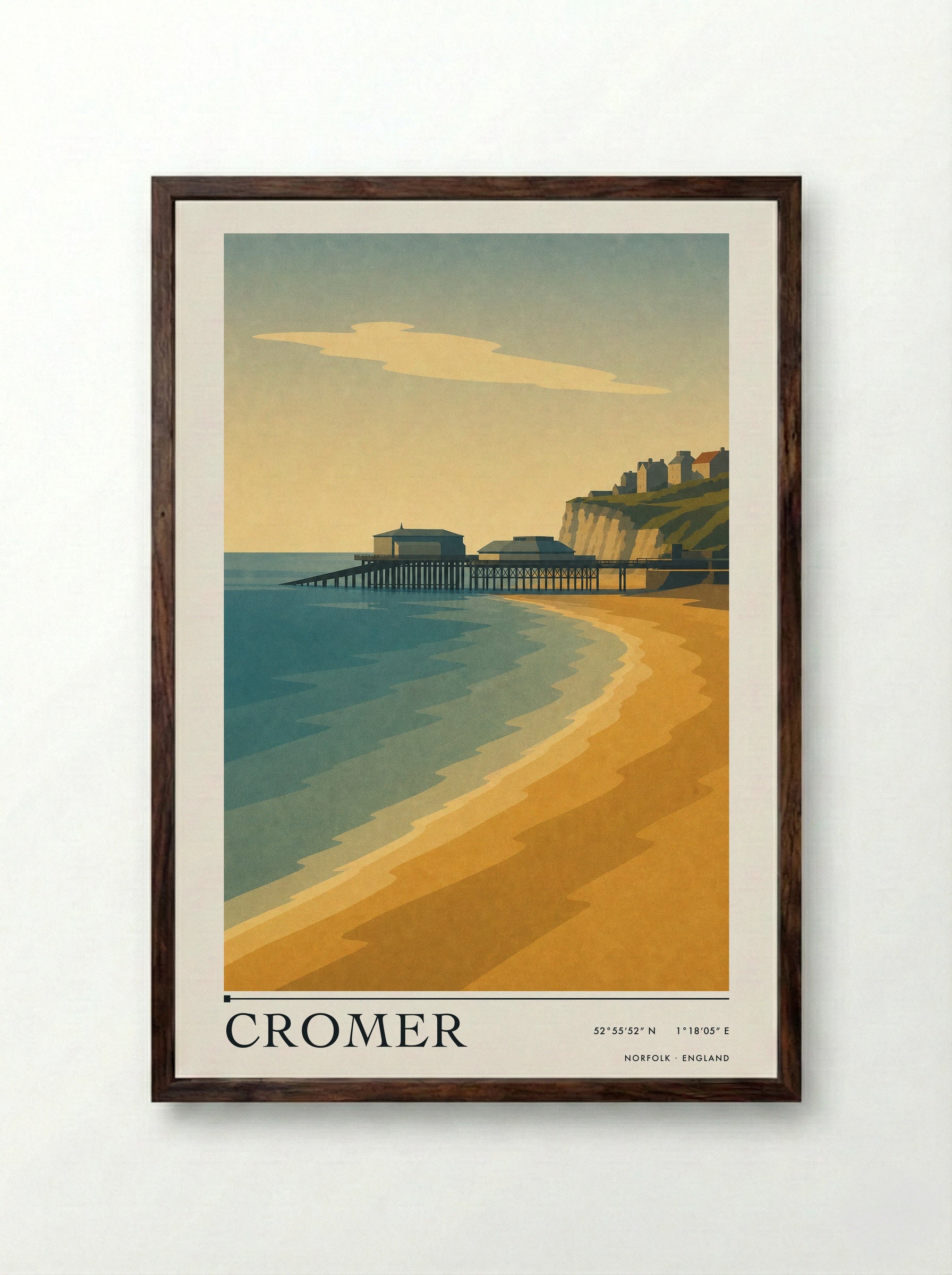 Cromer Travel Poster Artwork - Framed Print Dark Wood
